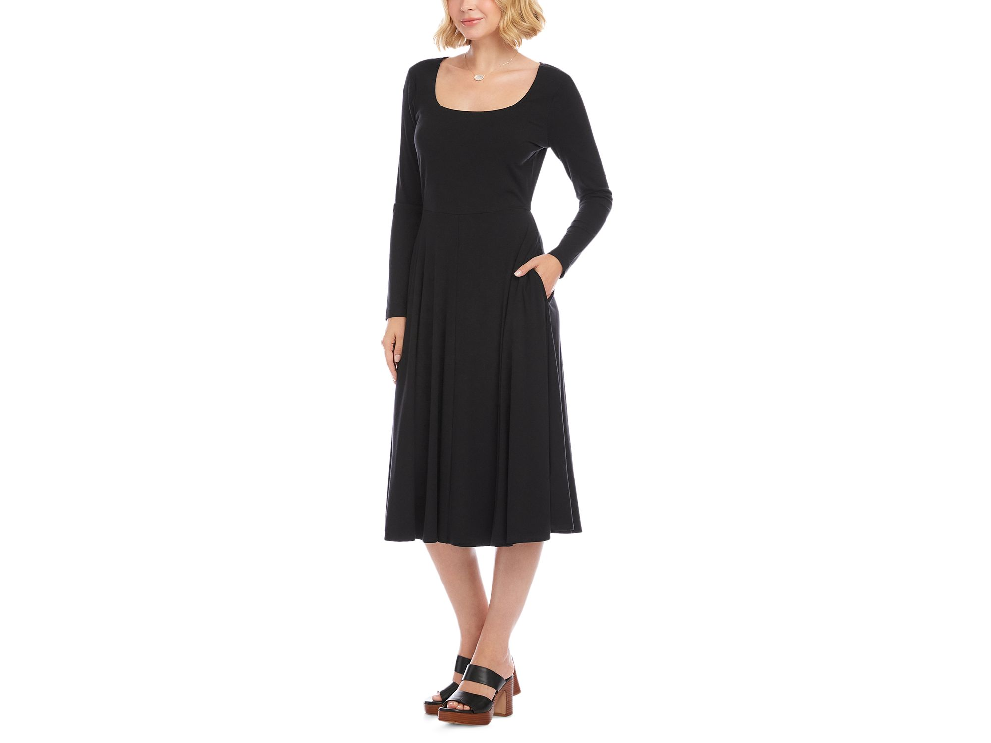 Long Sleeve Ribbed Scoop Neck A Line Dress — Image 4