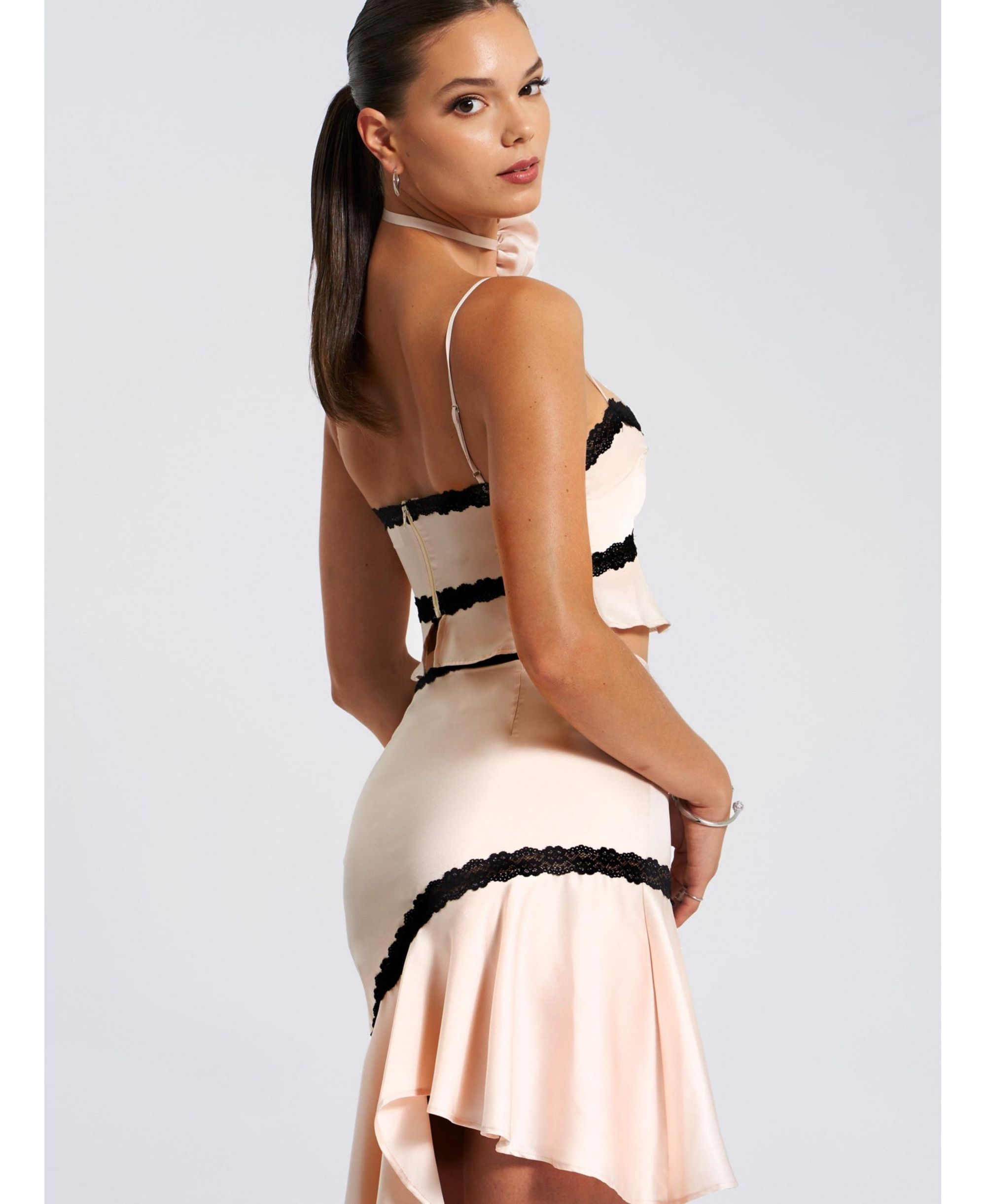 Yahvi Lace Trim Satin Skirt — Image 3