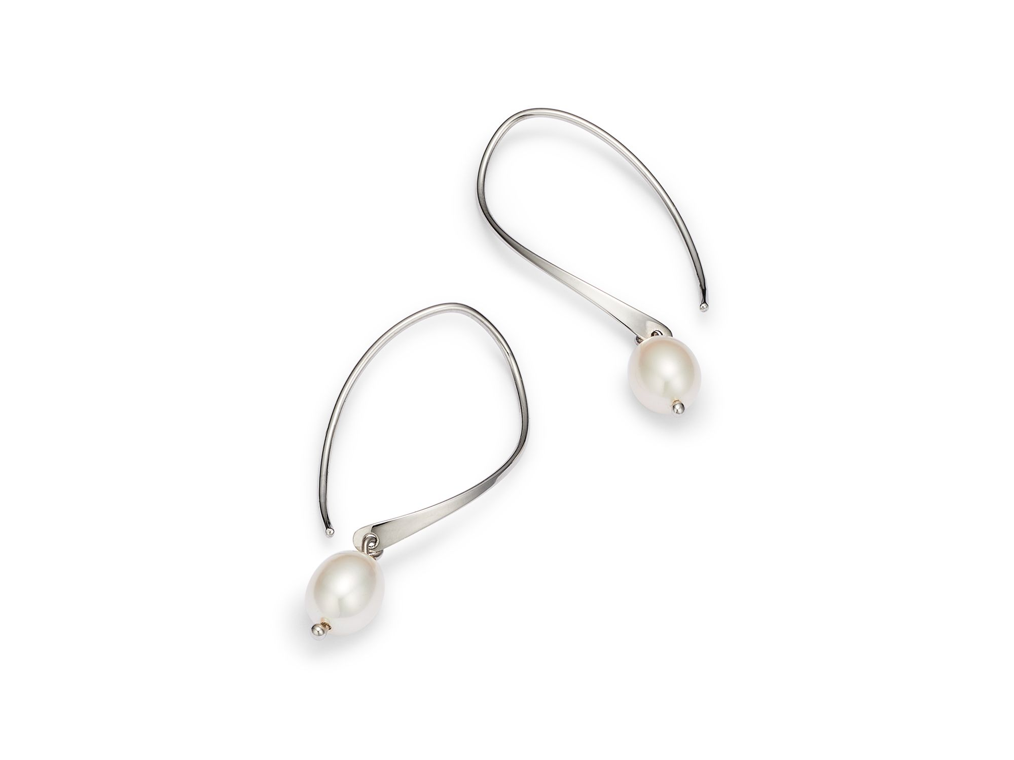 Sterling and Cultured Freshwater Pearl Sweep Drop Earrings, 5mm — Image 3