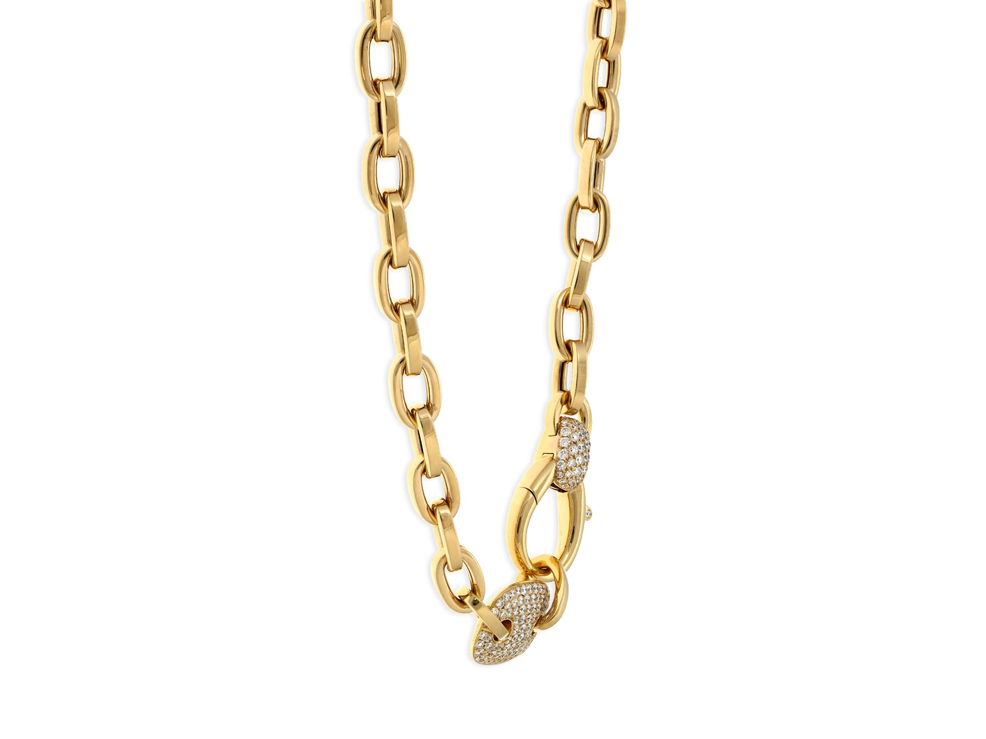18K Yellow Gold Link Diamond Pave Station Necklace, 17" - Exclusive — Image 3