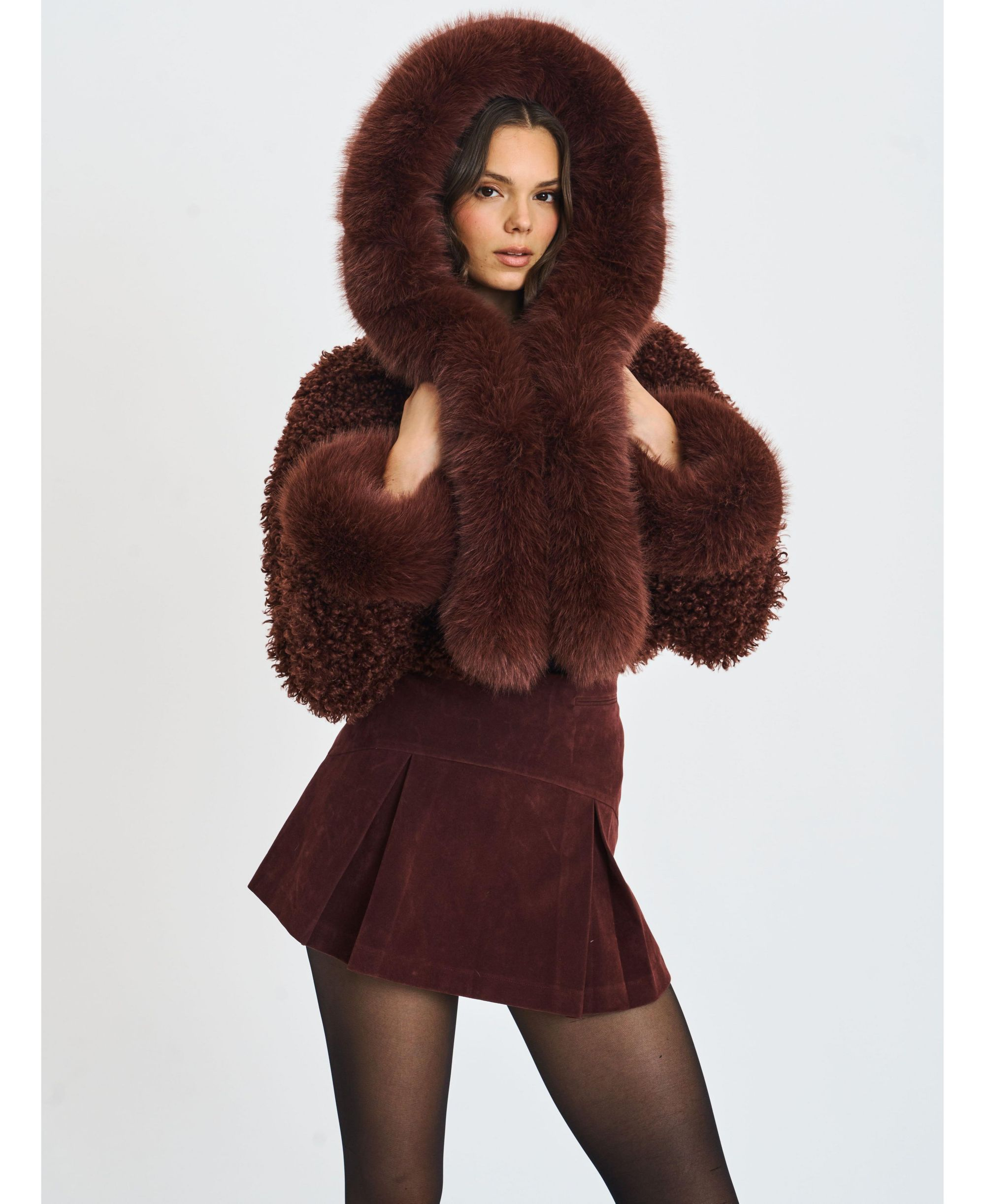Kali Teddy Cropped Faux Fur Hooded Jacket — Image 8