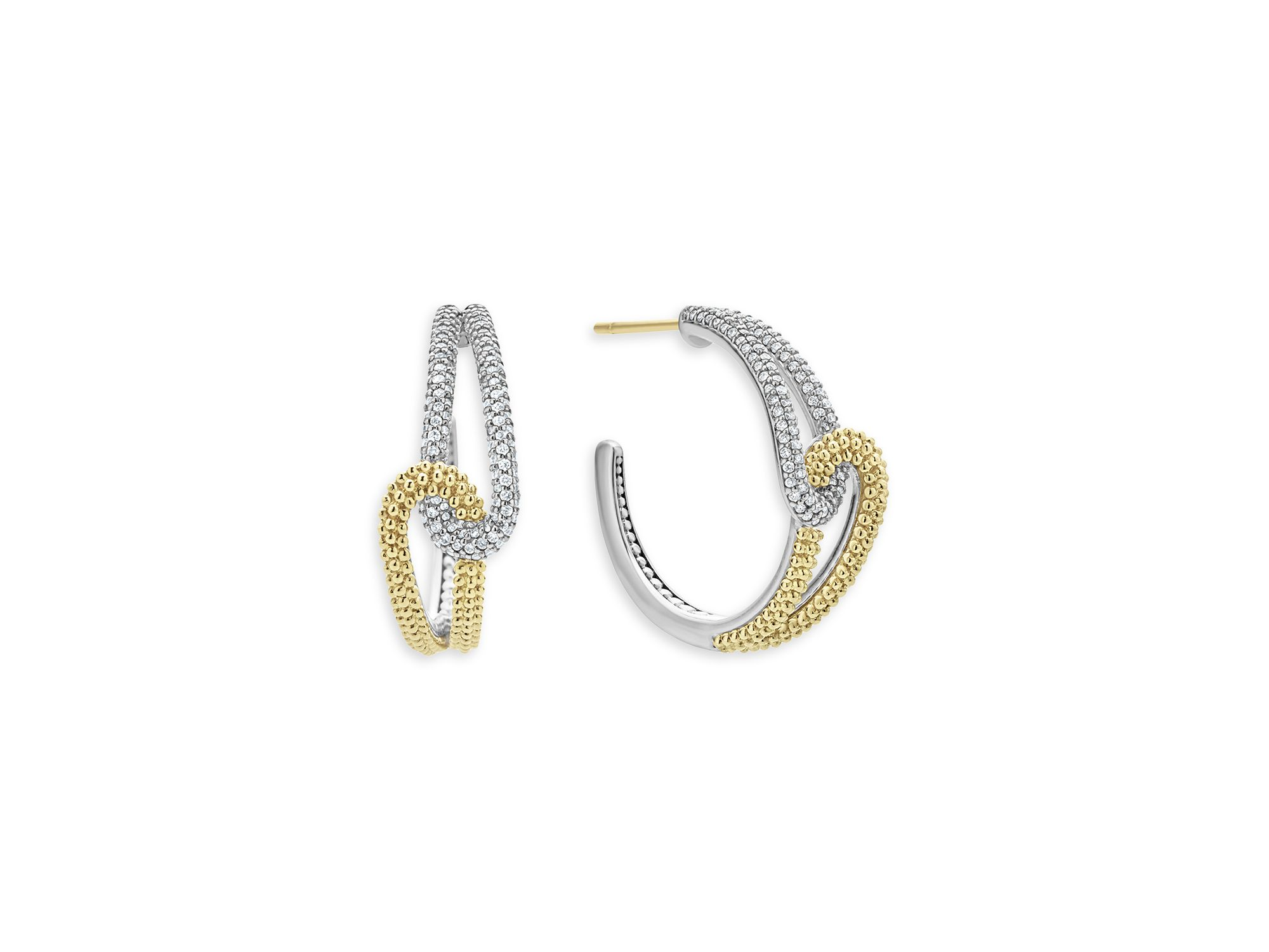 18K Yellow Gold & Sterling Silver Caviar Lux-Clip Diamond Hoop Earrings - Exclusive — Image 6