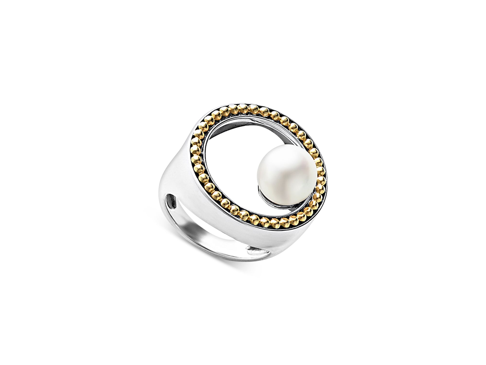 18K Yellow Gold & Sterling Silver Luna Cultured Freshwater Pearl Ring — Image 3