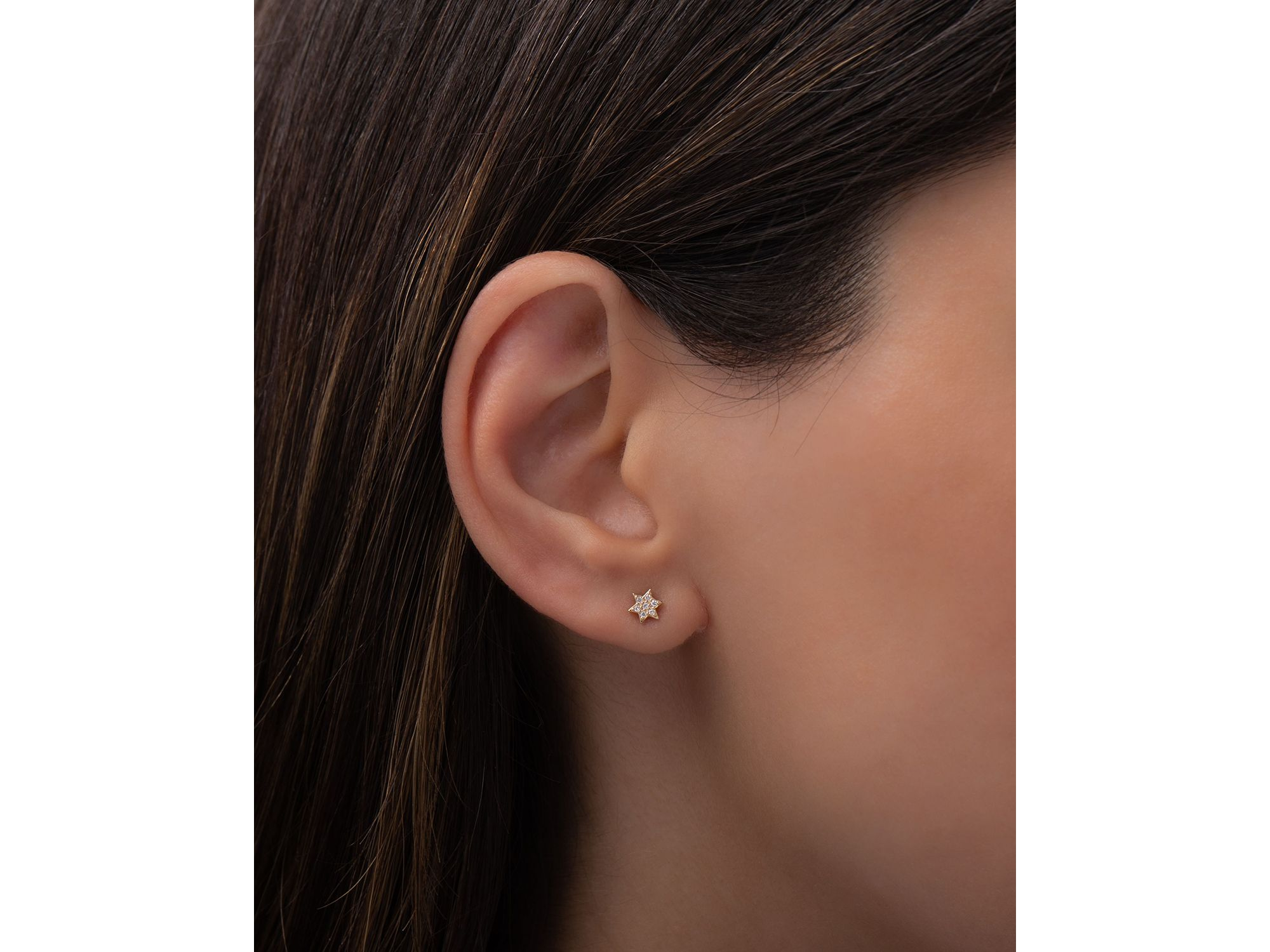 14K Yellow Gold Diamond Star of David Single Stud Earring — Image 3