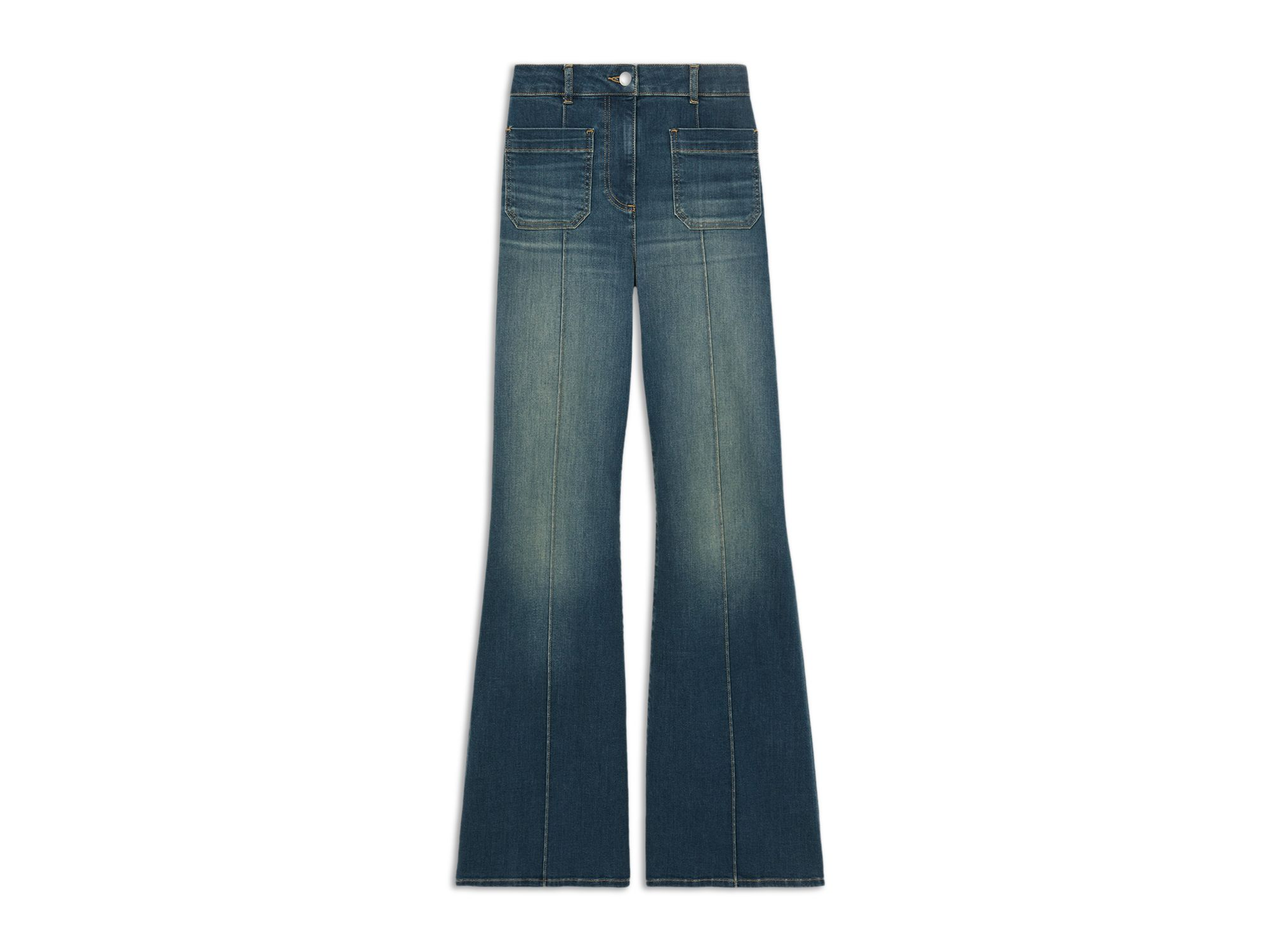 Petites Sakura Flare Patch Pocket Jeans in Mid Blue — Image 5