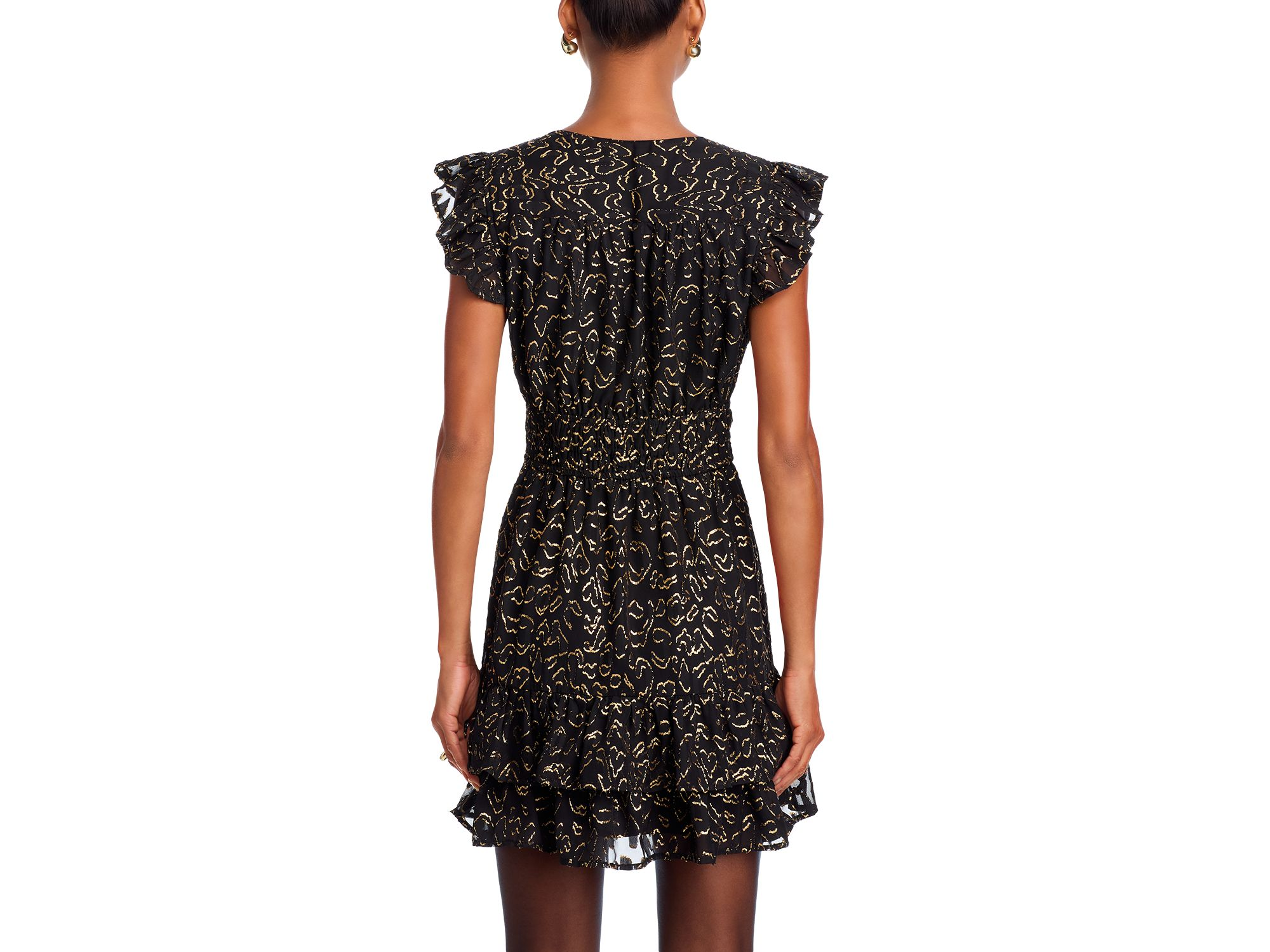 Metallic Flutter Sleeve Mini Dress - Exclusive — Image 3