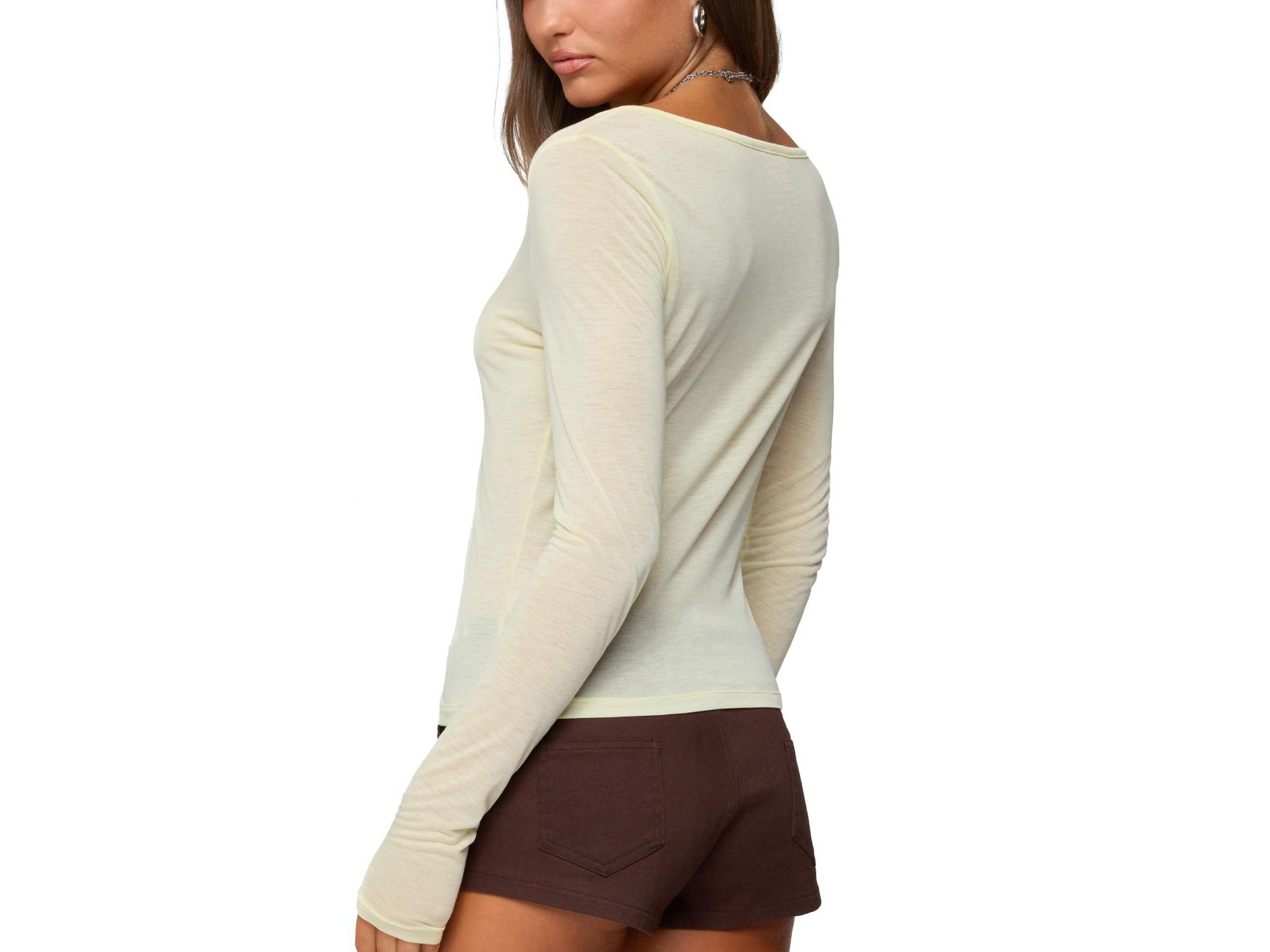 Ria Sheer Long Sleeve Henley Top — Image 3