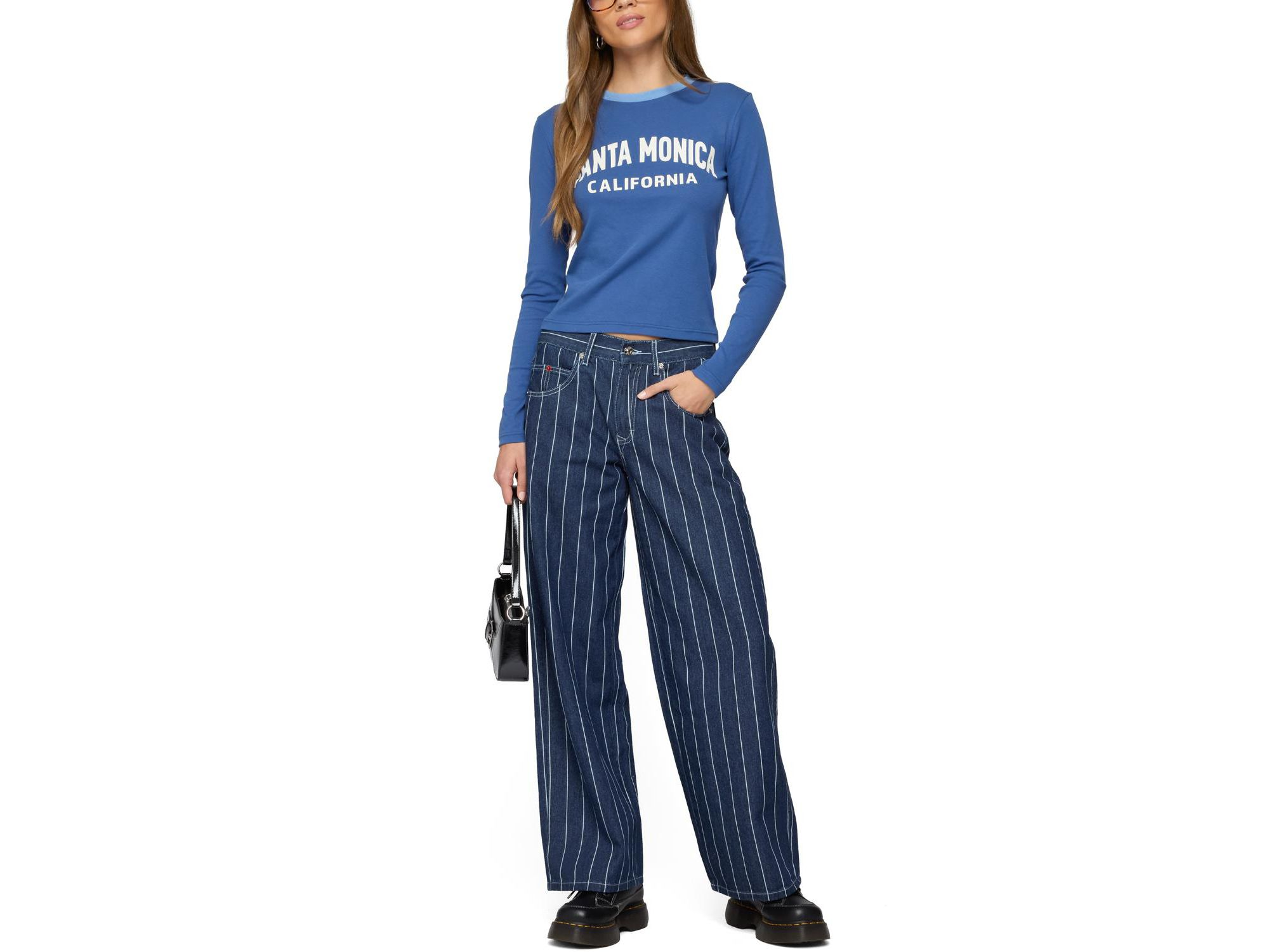 Kyler Pinstripe Low Rise Dark Rinse Wash Jeans — Image 4