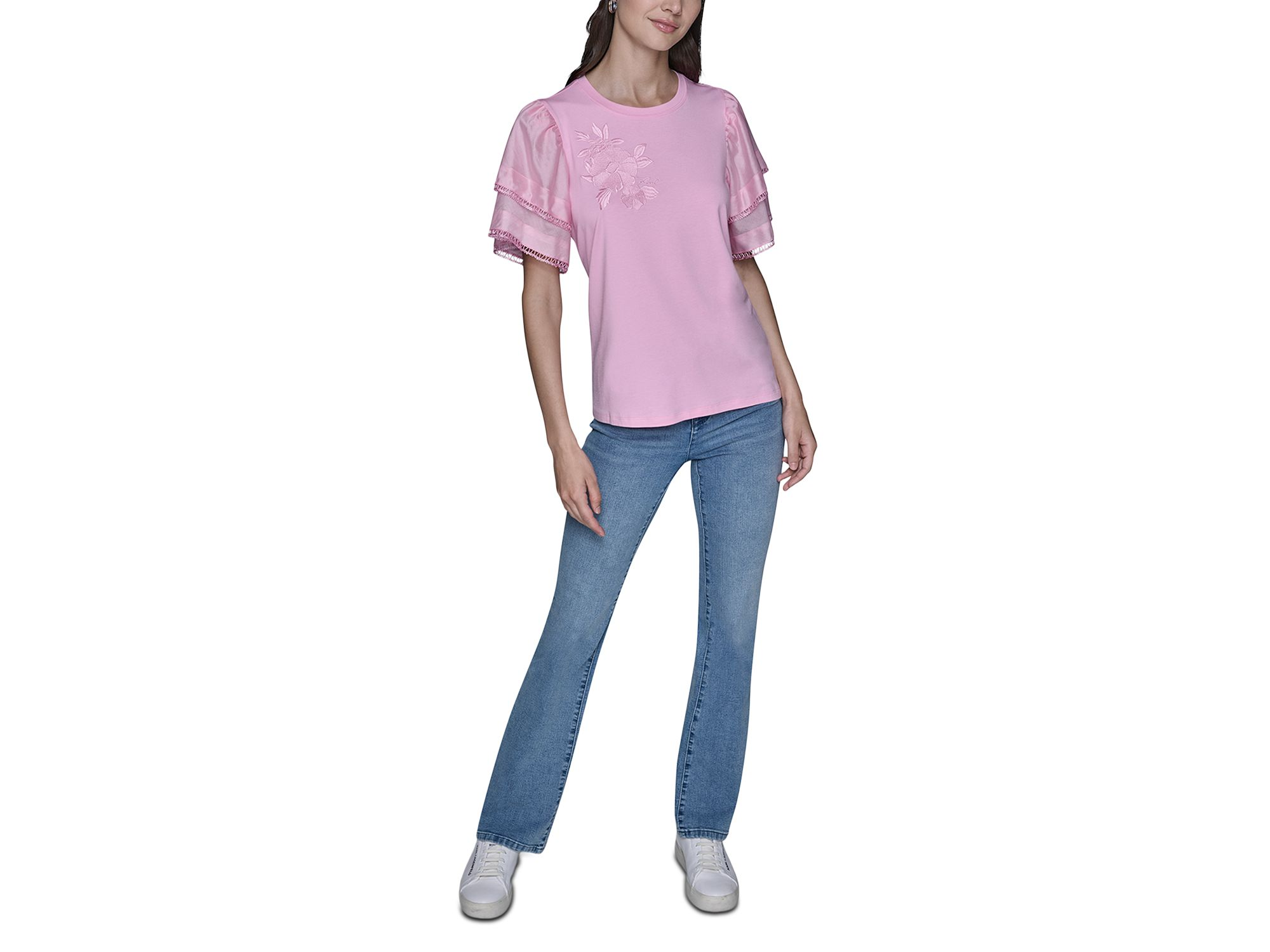 Floral Knit Flutter Sleeve Top — Image 5