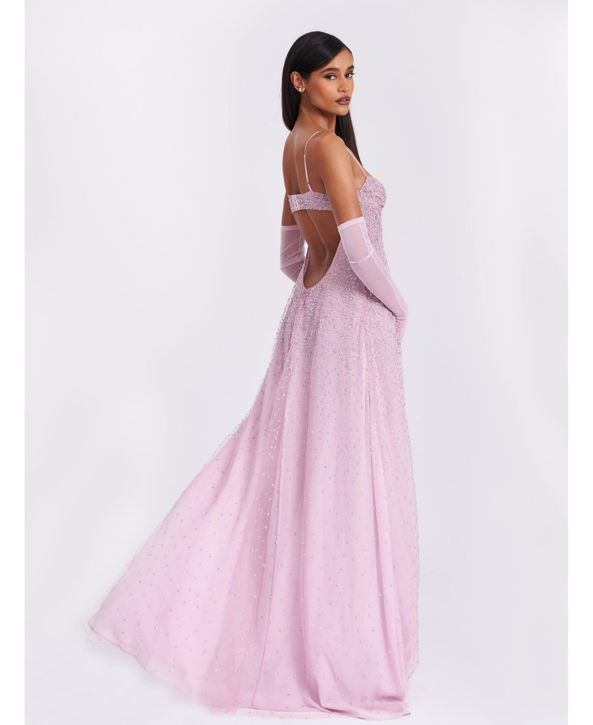 Walliee Rhinestone Embellished Mesh Backless Gown — Image 10