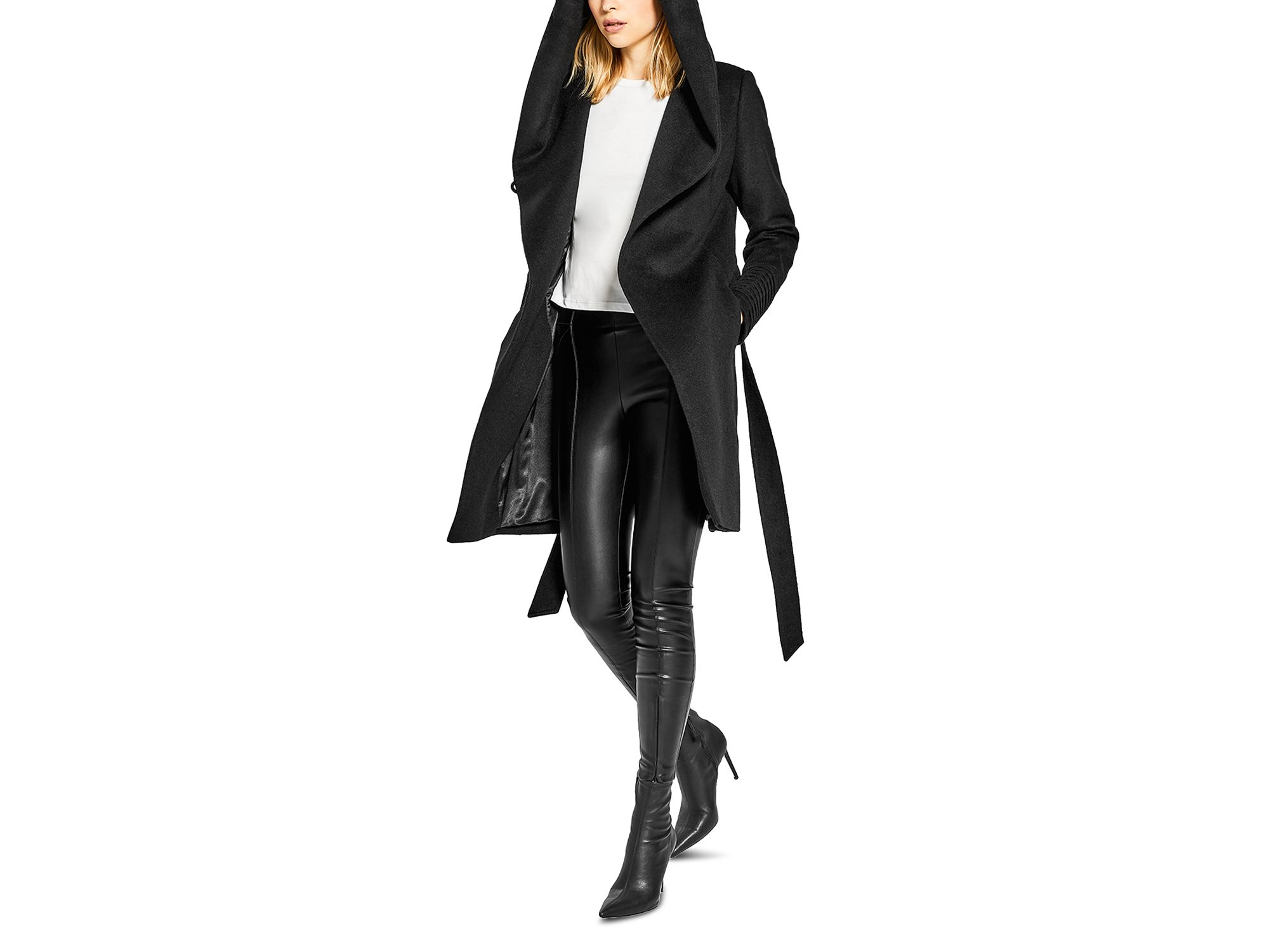 Hooded Mid Length Wrap Coat — Image 6