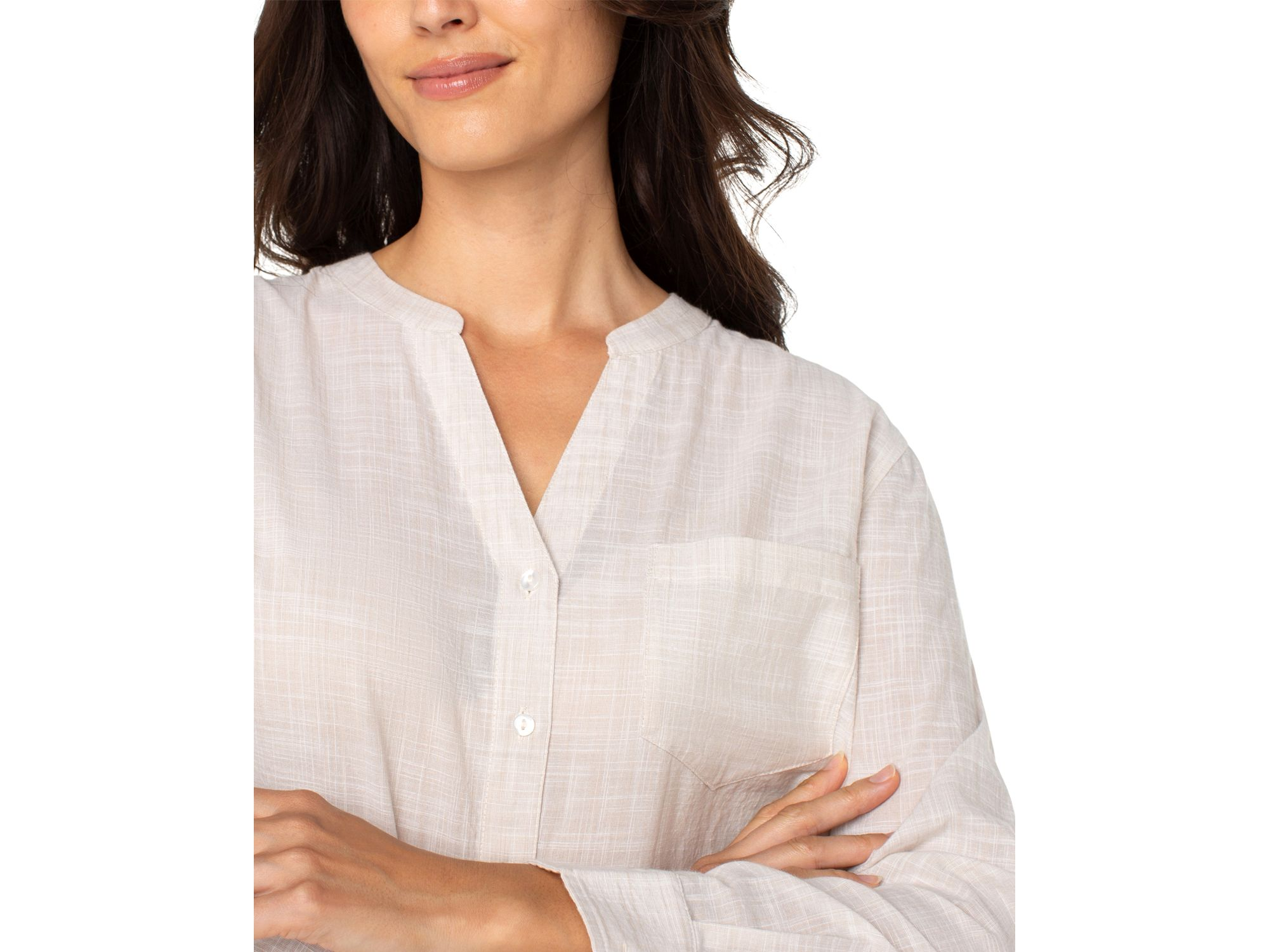 Long Sleeve Button Front Woven Top — Image 3