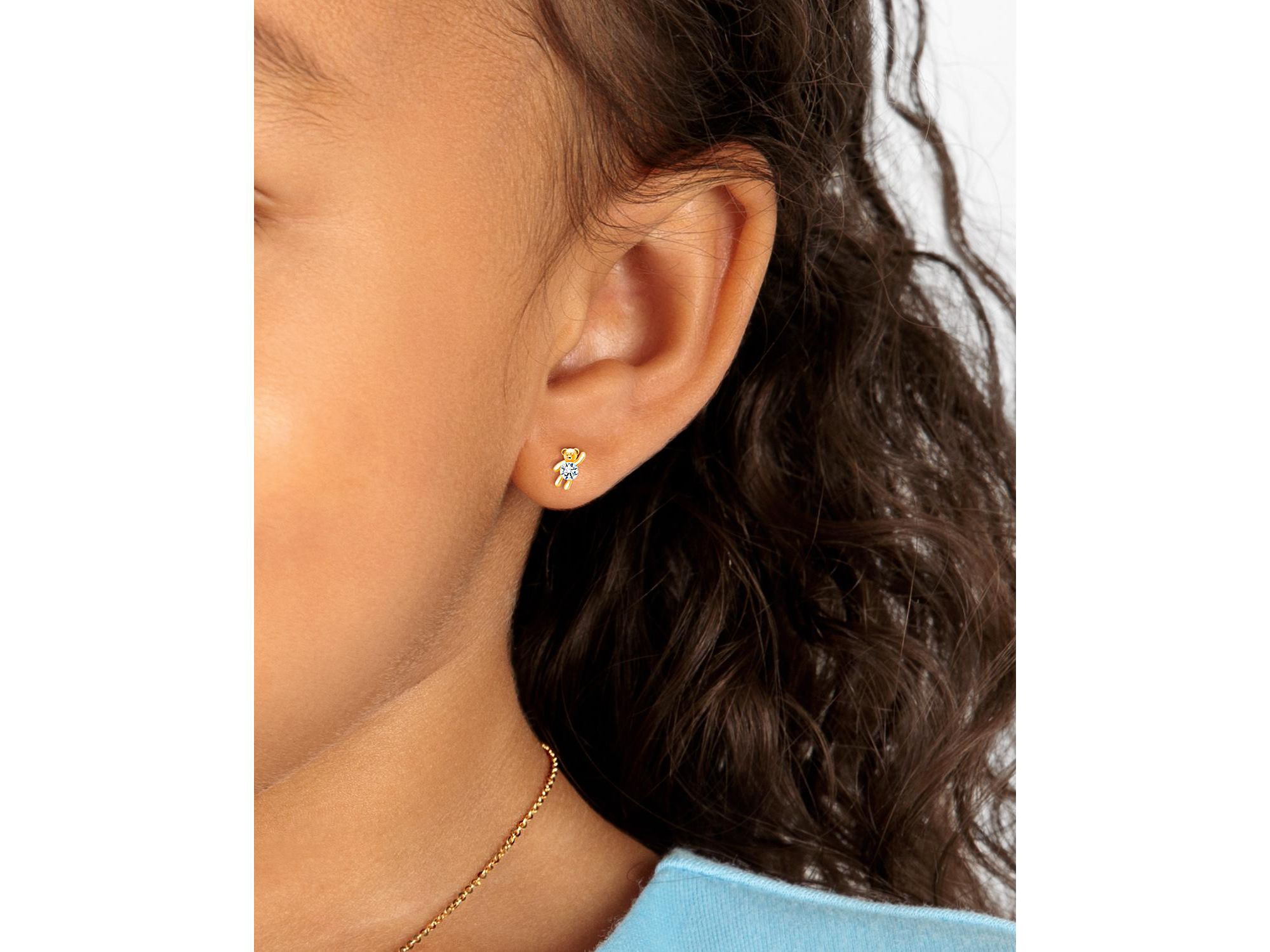 Children's 14K Gold Teddy Bear Bliss Studs Girls' Screw Back Earrings — Image 3