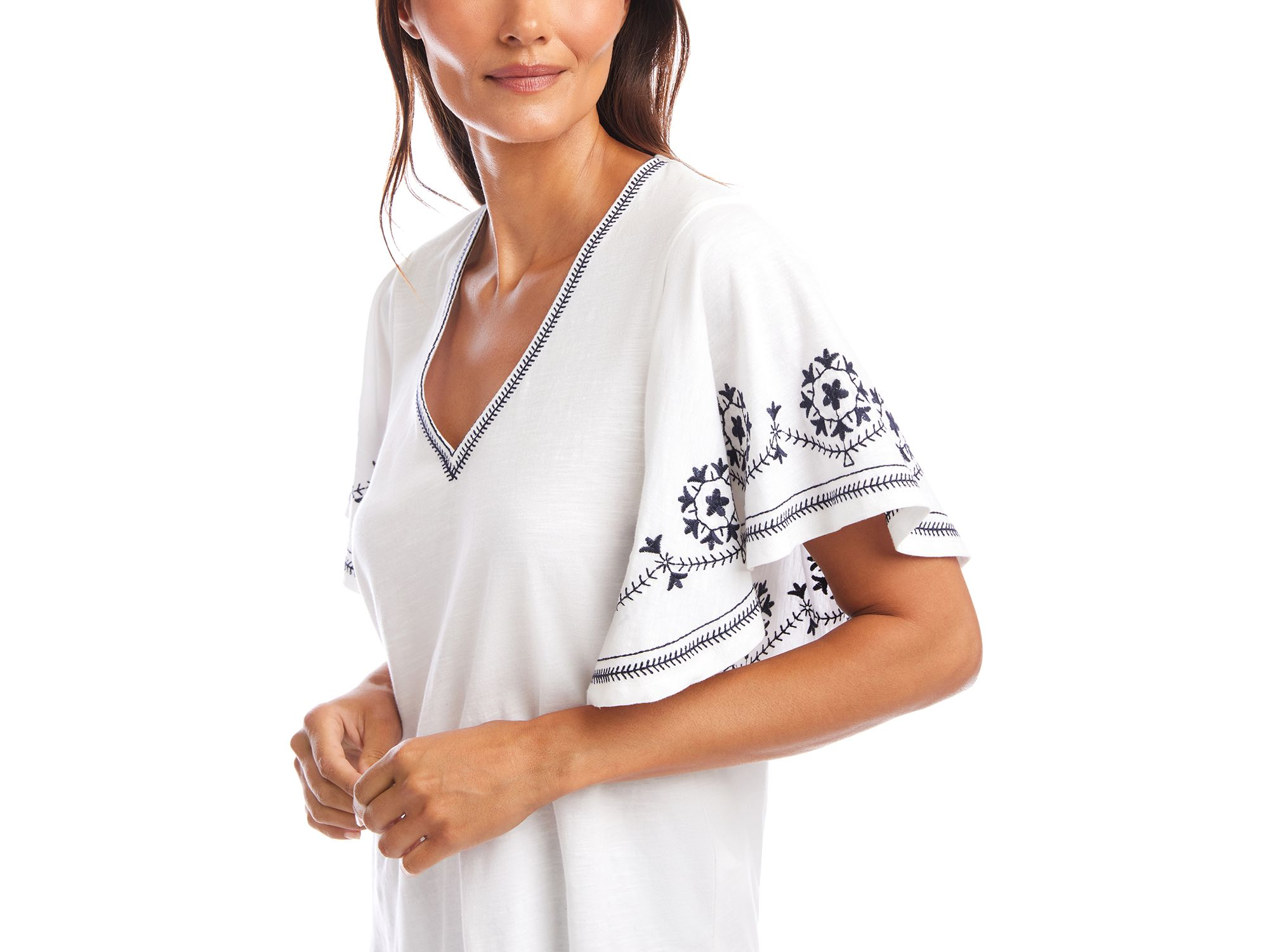 Embroidered Flutter Sleeve Top — Image 7