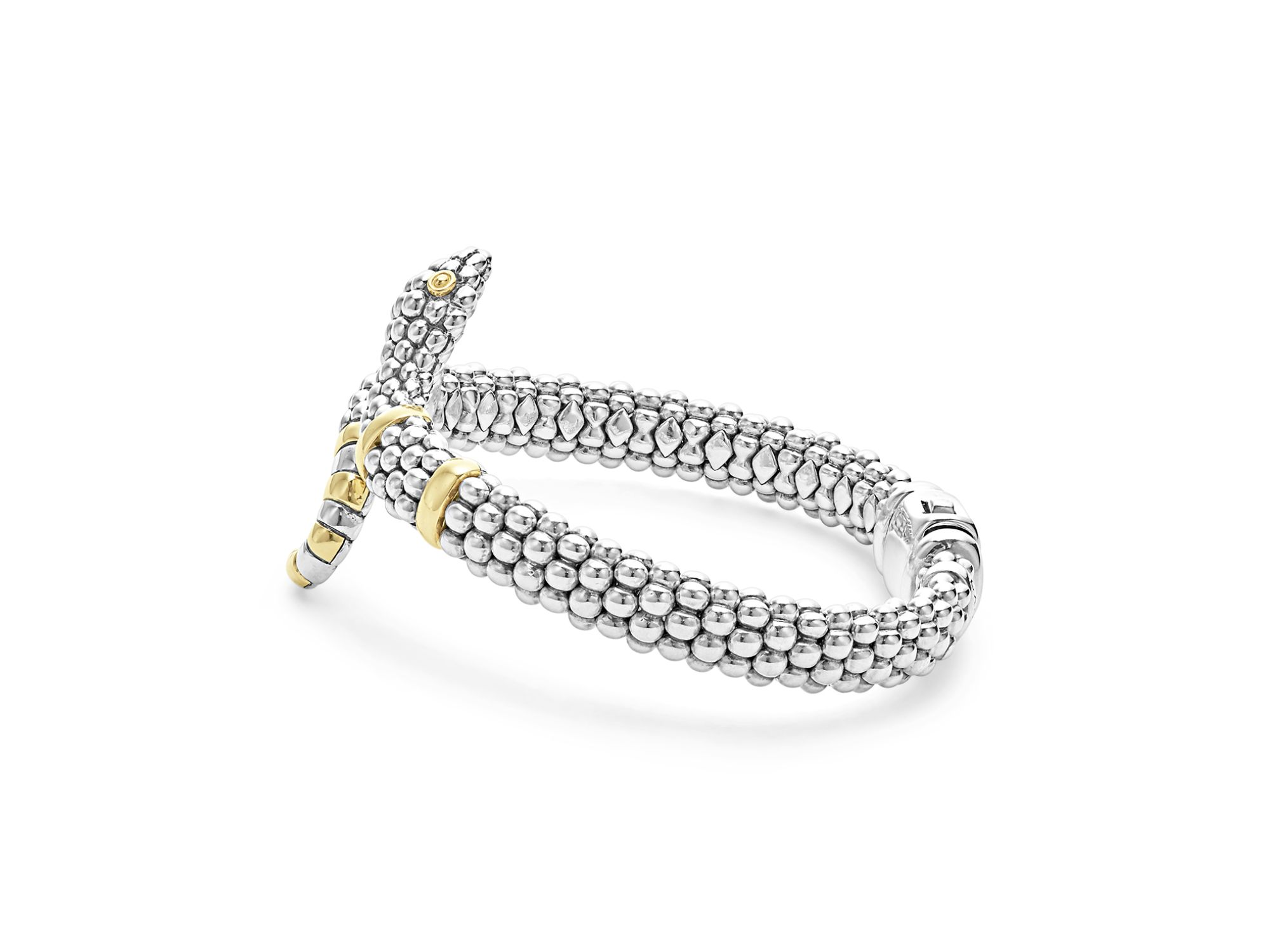 18K Yellow Gold & Sterling Silver Rare Wonders Caviar Bead Snake Bracelet — Image 5