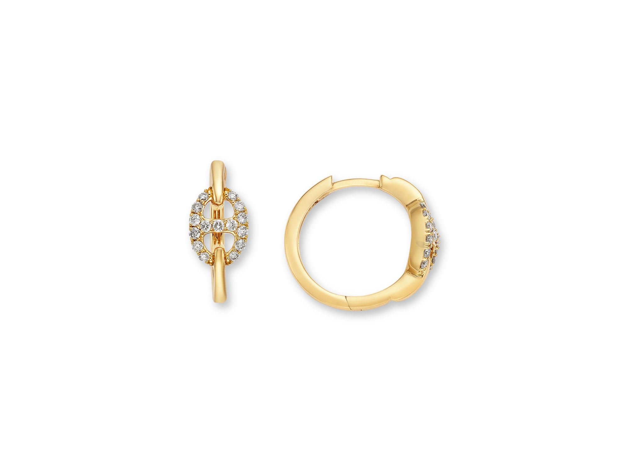 Diamond Link Huggie Hoop Earrings in 14K Yellow Gold, 0.20 tcw — Image 3