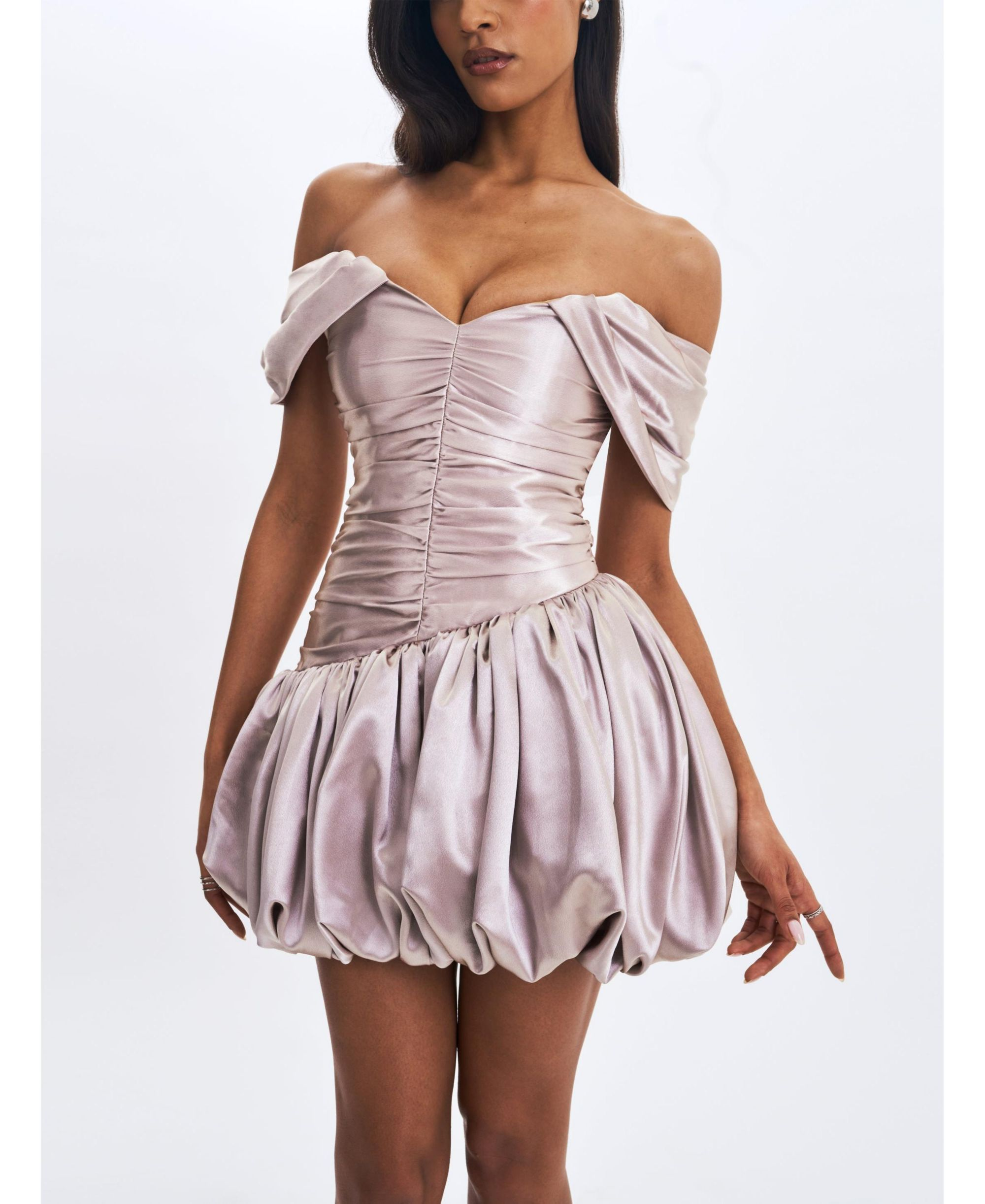 Milena Ruched Asymmetrical Bubble Mini Dress — Image 3