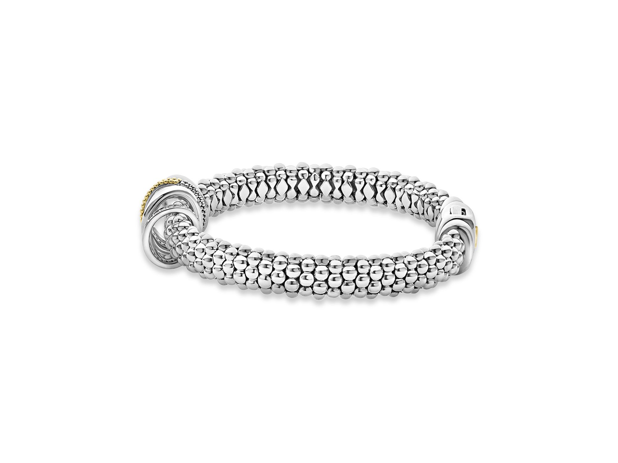 Two Tone Caviar Lux Five Ring Bracelet with Diamonds, 0.3 tcw — Image 5