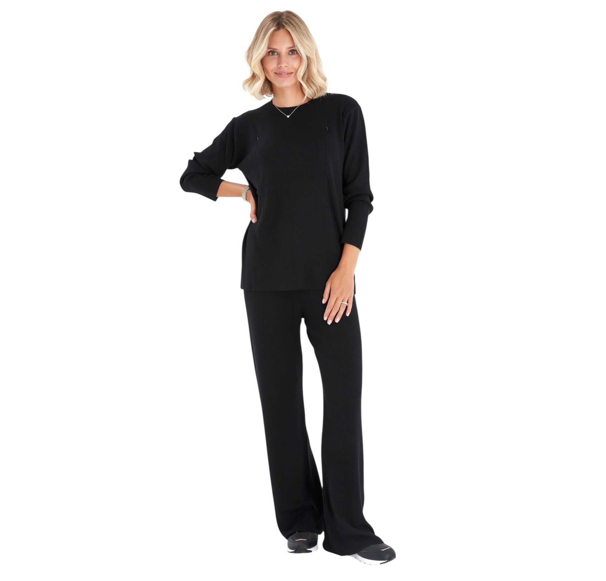 Effortless Elegance Set with Rib Side Zip Long Sleeve Materity/Nursing Top & Lounge Pants — Image 8