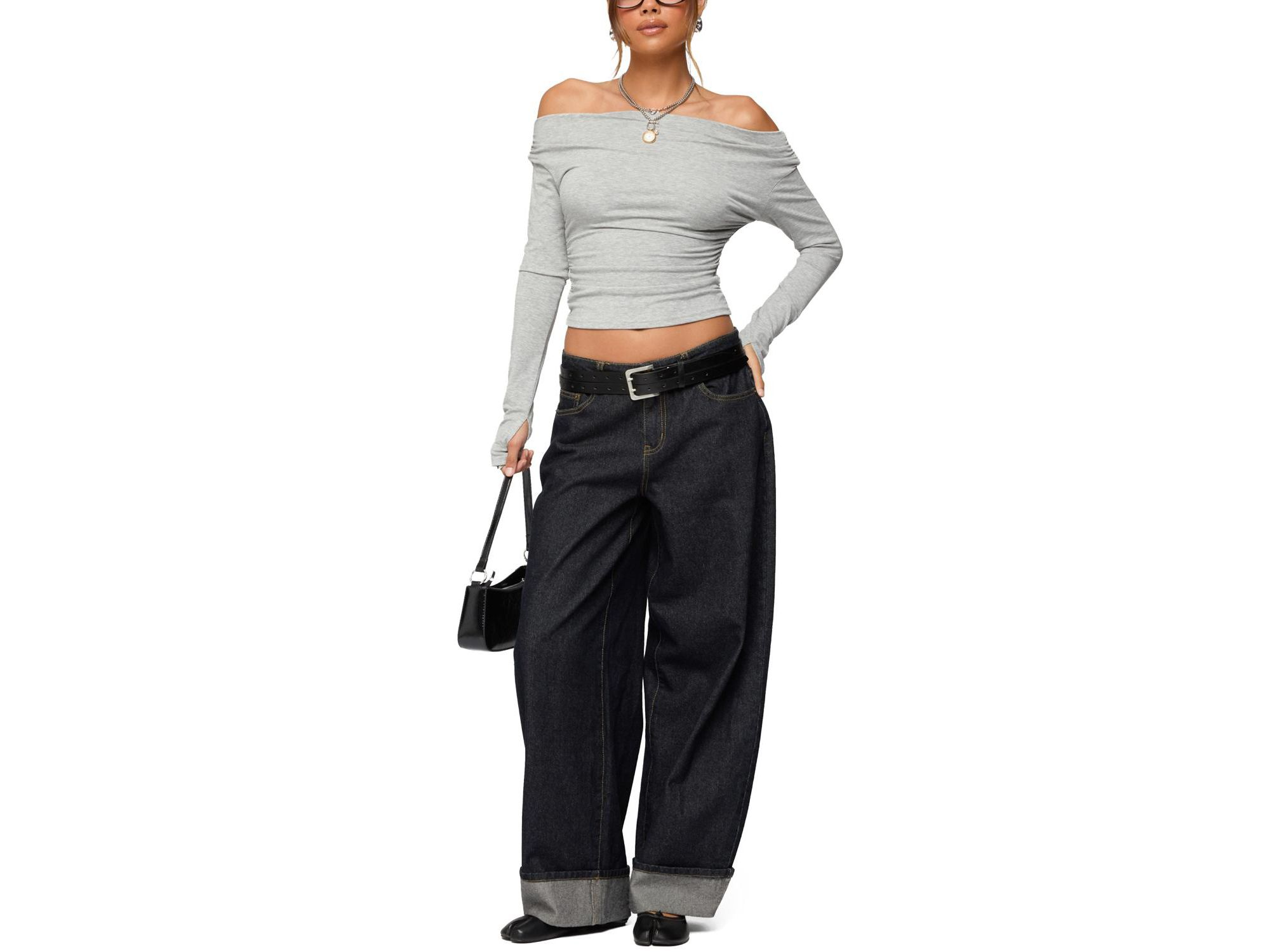 Milane Ruched Off Shoulder Ribbed Top — Image 4