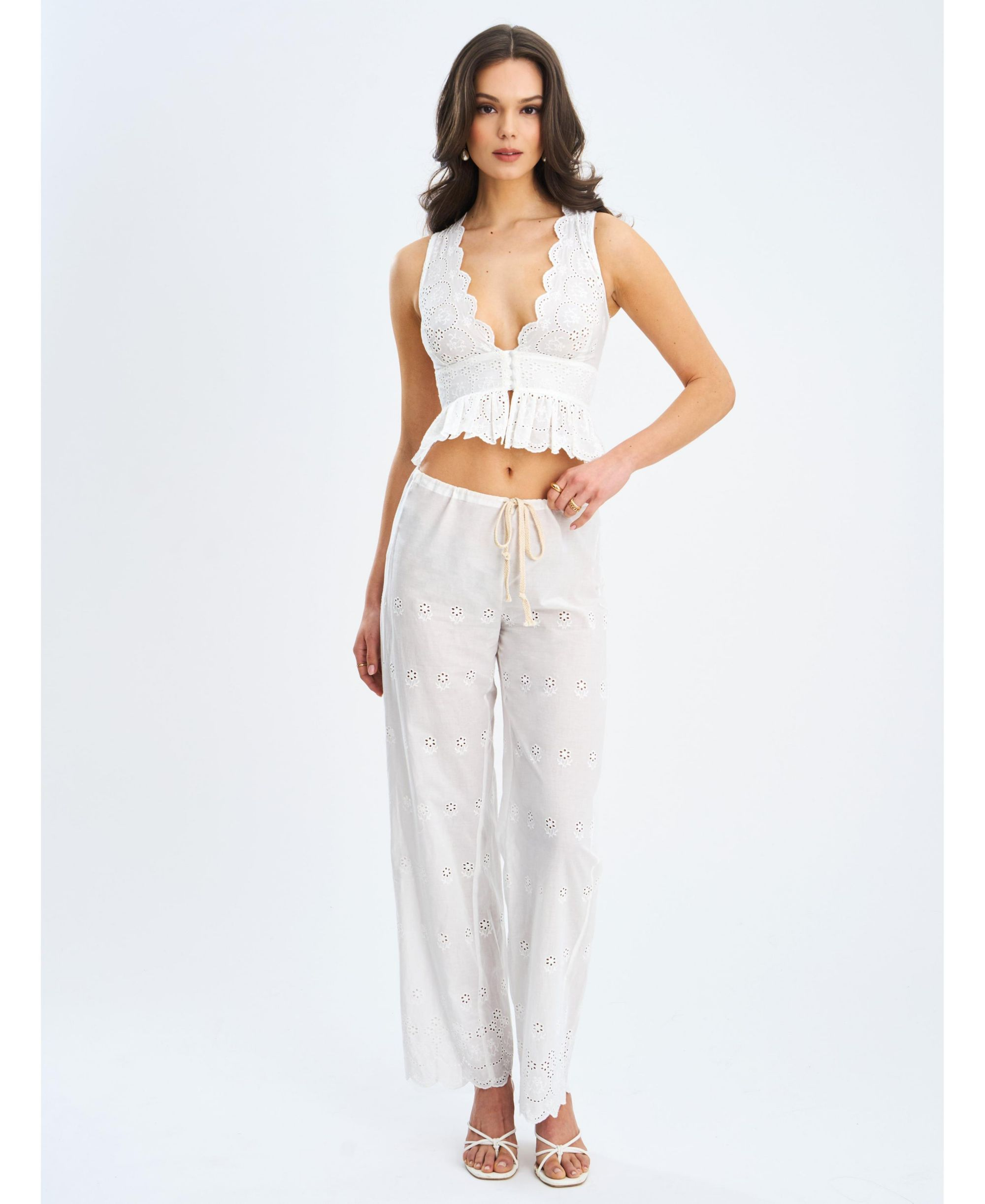 Raina Cotton Eyelet Straight Pants — Image 3