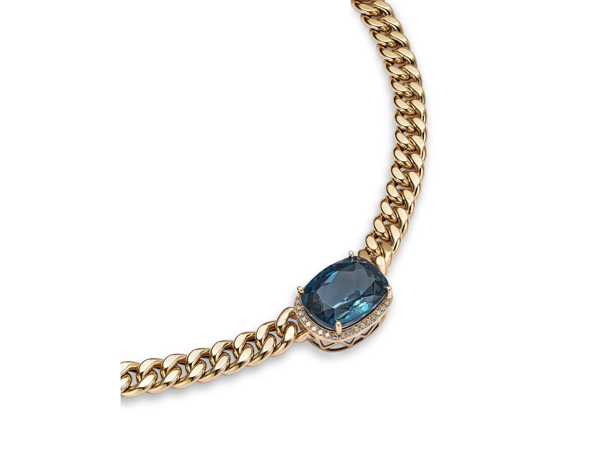 Blue Topaz & Diamond Bold Chain Link Statement Necklace in 14K Yellow Gold, 17" — Image 5