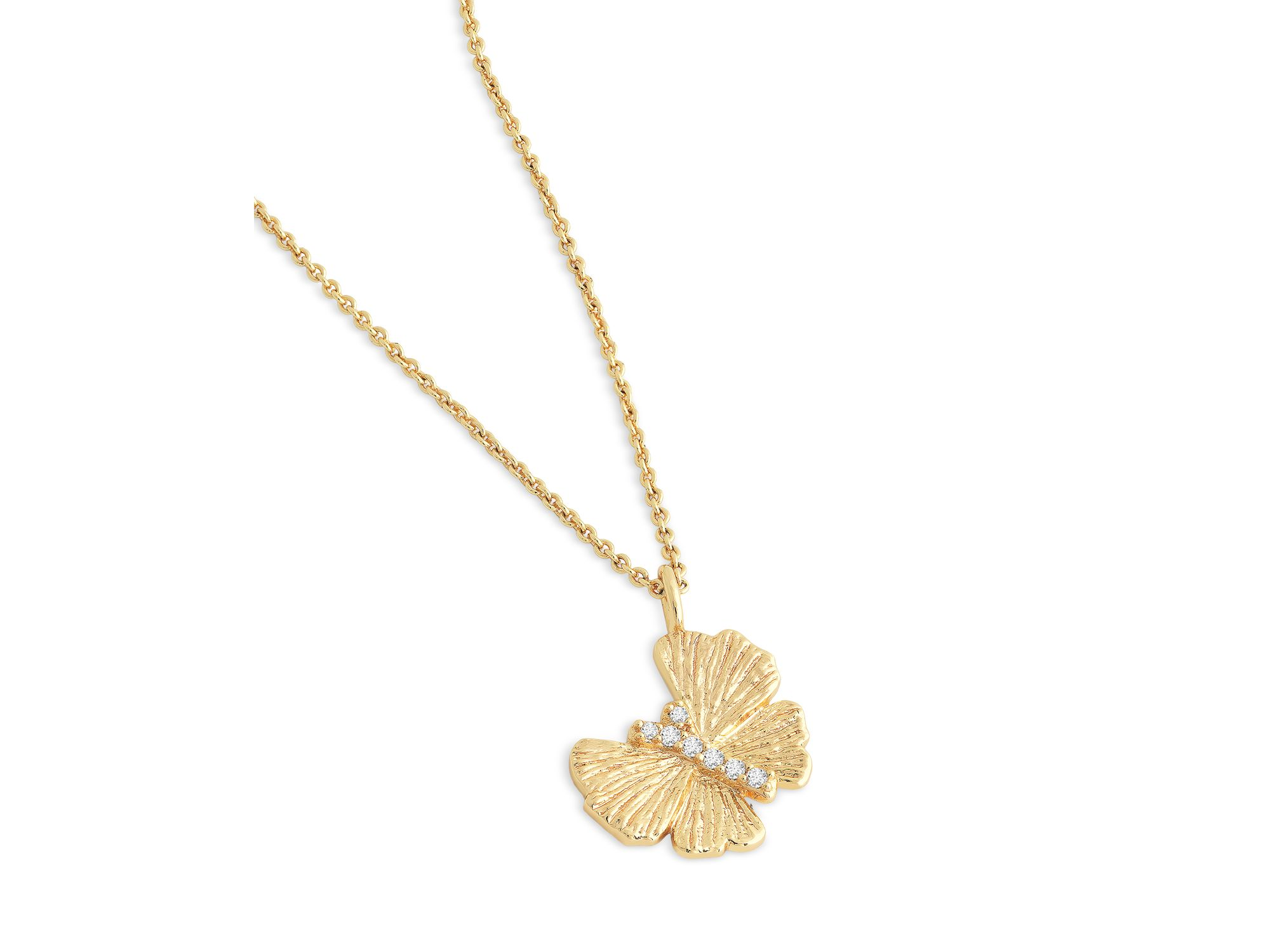 Pavé Butterfly Pendant Necklace in 18K Gold Plated, 16"-17" — Image 4