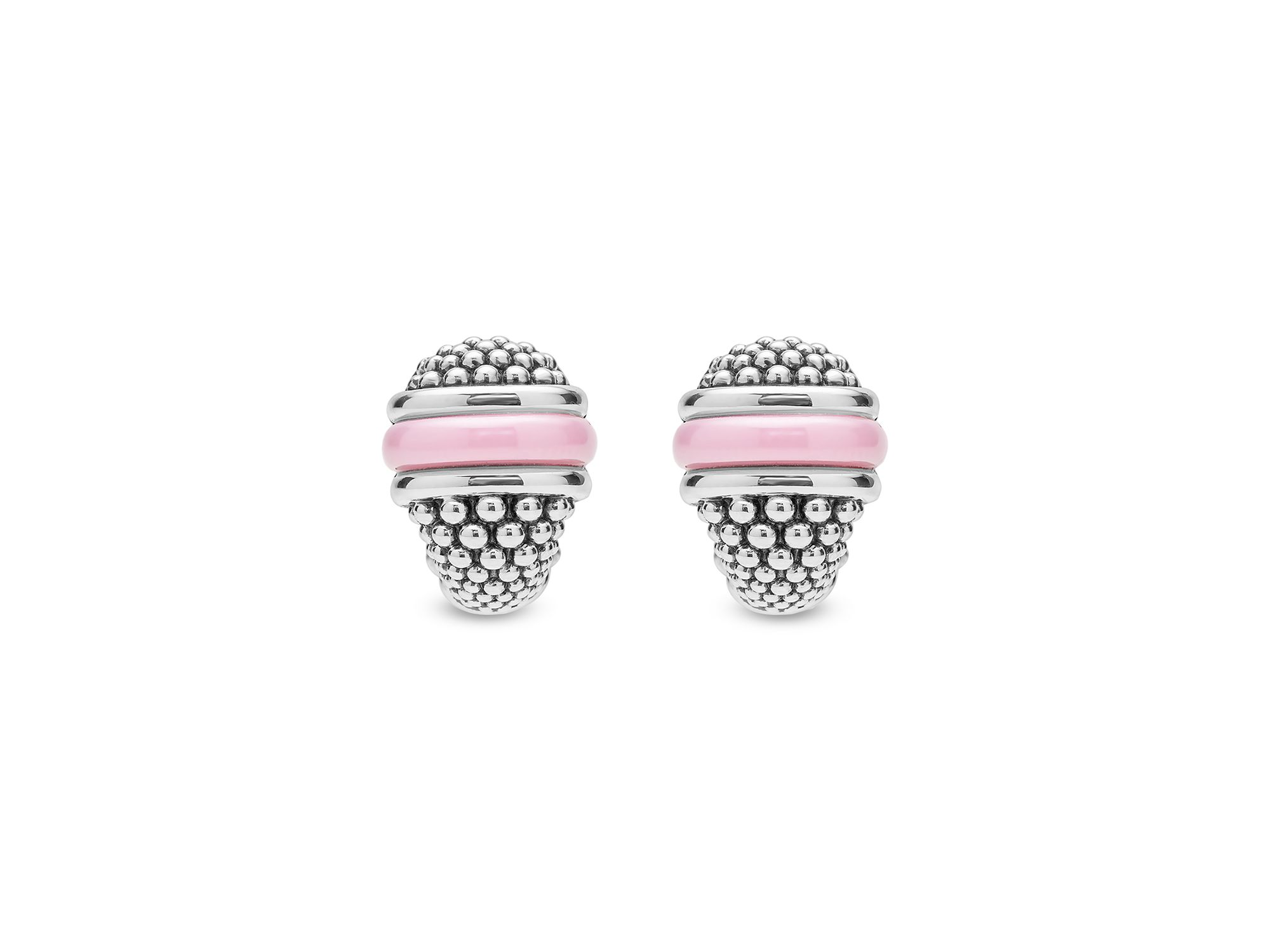 Sterling Ceramic Pink Caviar Omega Clip Earrings — Image 3