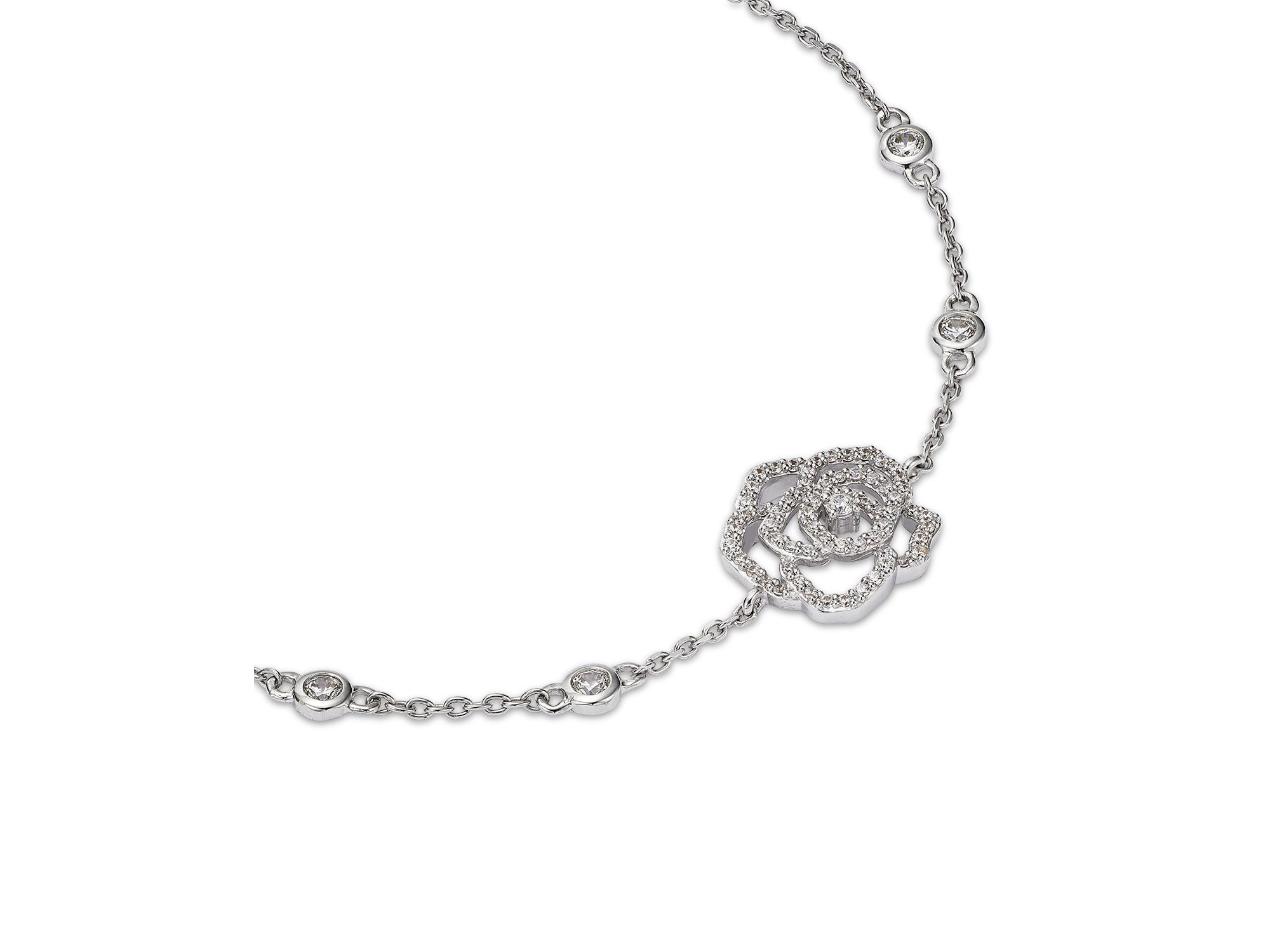 Diamond Flower Station Bracelet in 14K White Gold, 0.33 tcw — Image 3