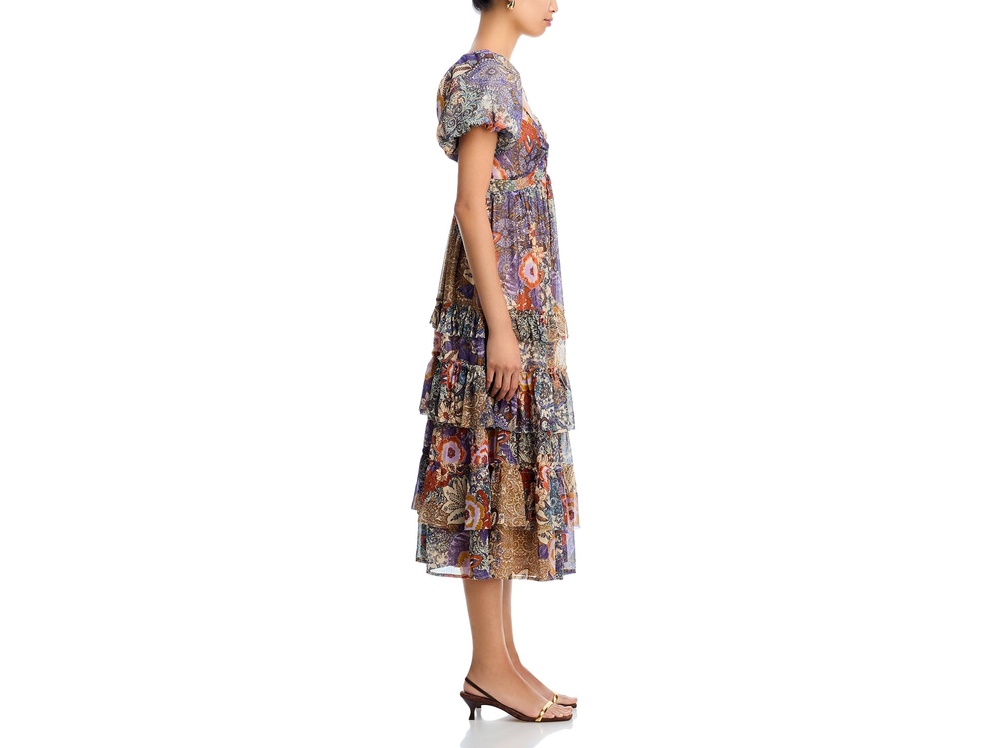 Metallic Floral Print Midi Boho Dress - Exclusive — Image 5