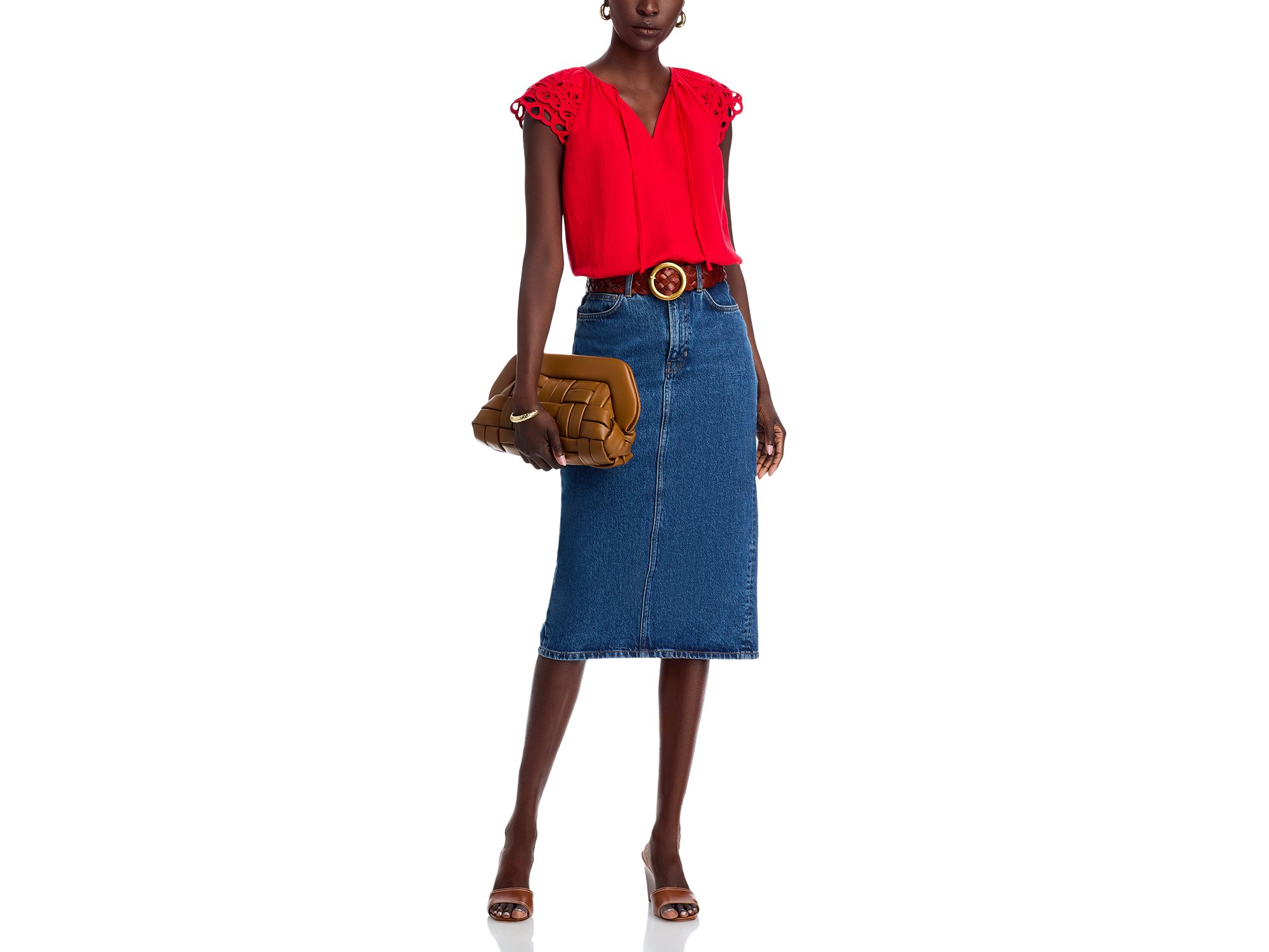 Embroidered Puff Sleeve Split Neck Blouse — Image 4