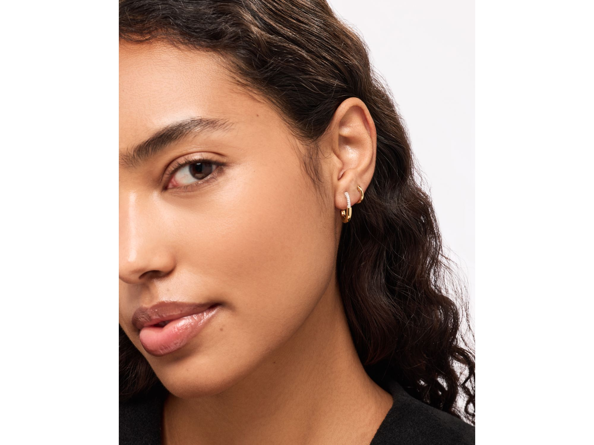 Mini Micropave Gold Brynley Hoops — Image 4