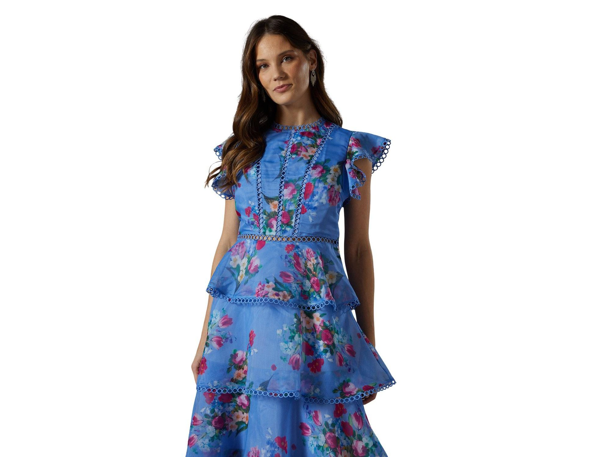 Lace Trim Tiered Organza Midi Dress — Image 3