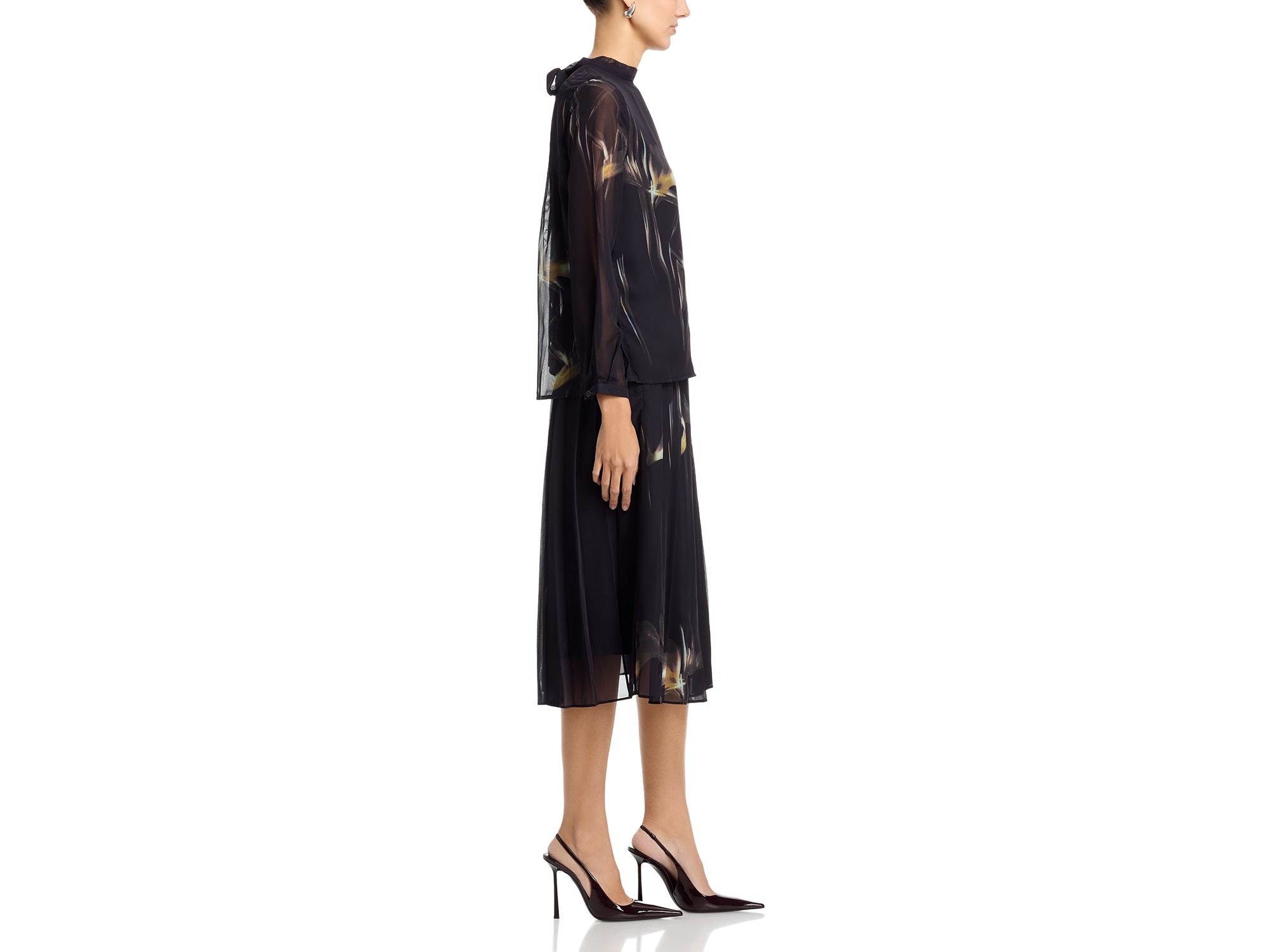 Printed Long Sleeve Top & Pleated Midi Skirt Set — Image 5