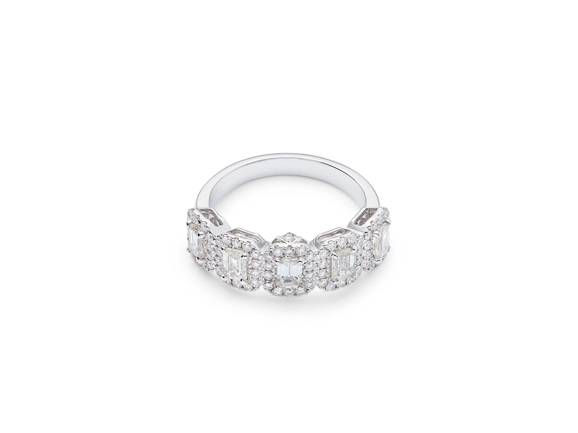 Diamond Emerald Cut Halo Ring in 18K White Gold, 1.50 tcw — Image 4