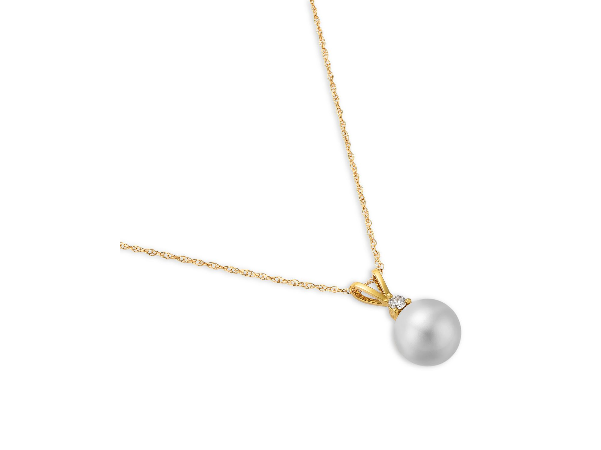Diamond & Cultured Freshwater Pearl Pendant Necklace in 14K Yellow Gold, 0.05 tcw — Image 3