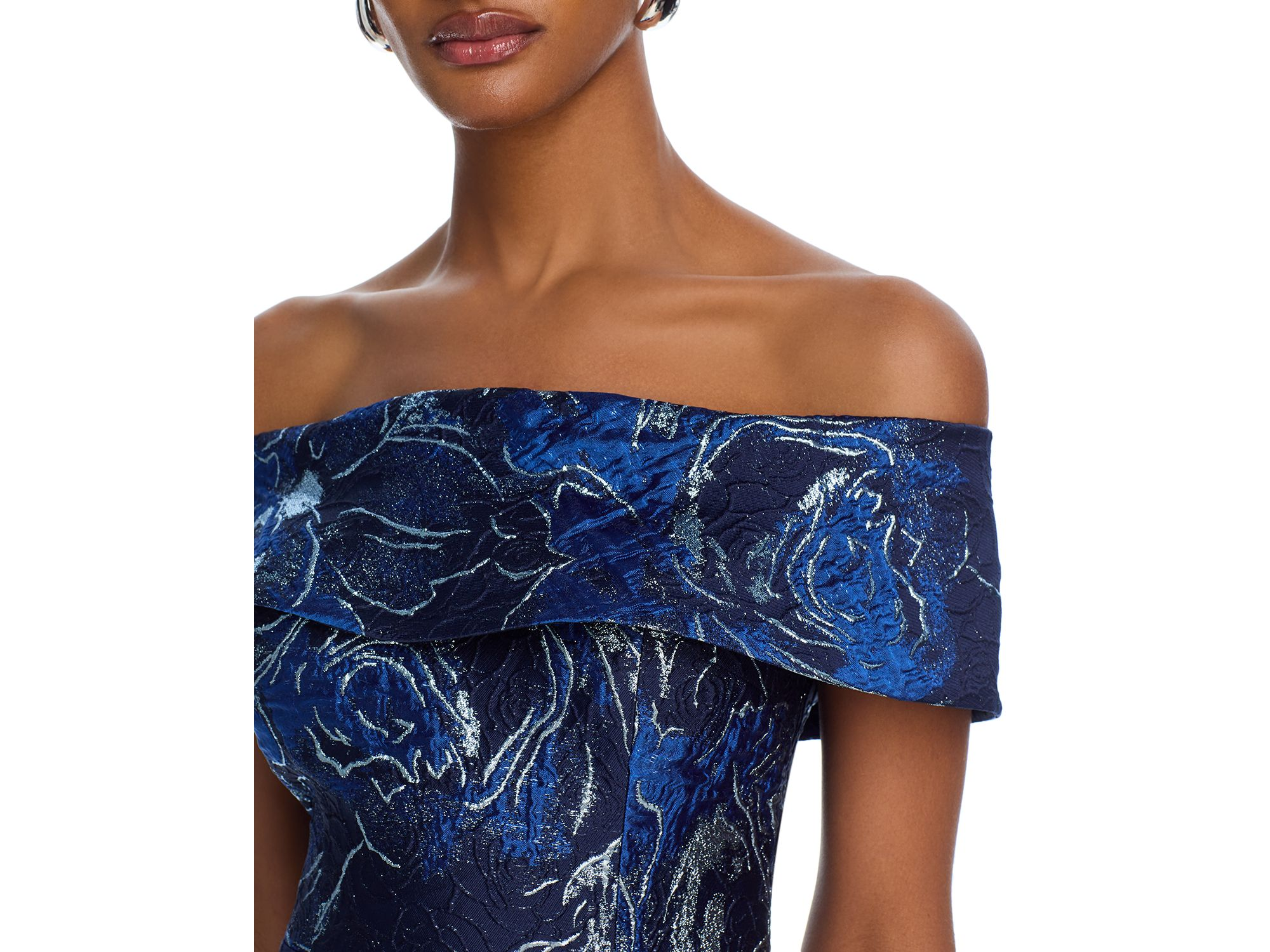 Off-the-Shoulder Metallic Floral Jacquard Gown — Image 3
