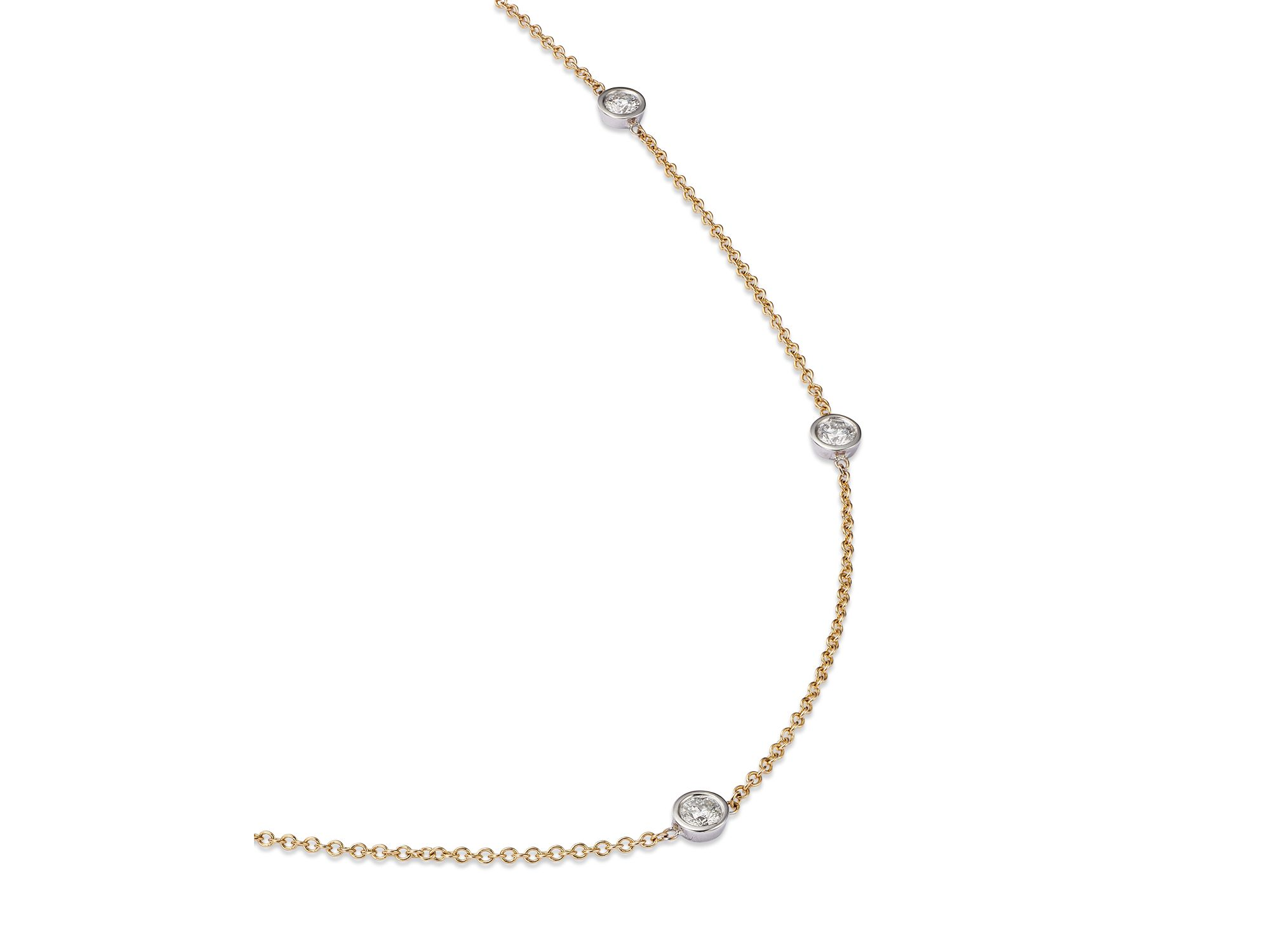 Diamond Station Necklace in 14K Yellow and White Gold, 0.60 tcw — Image 3