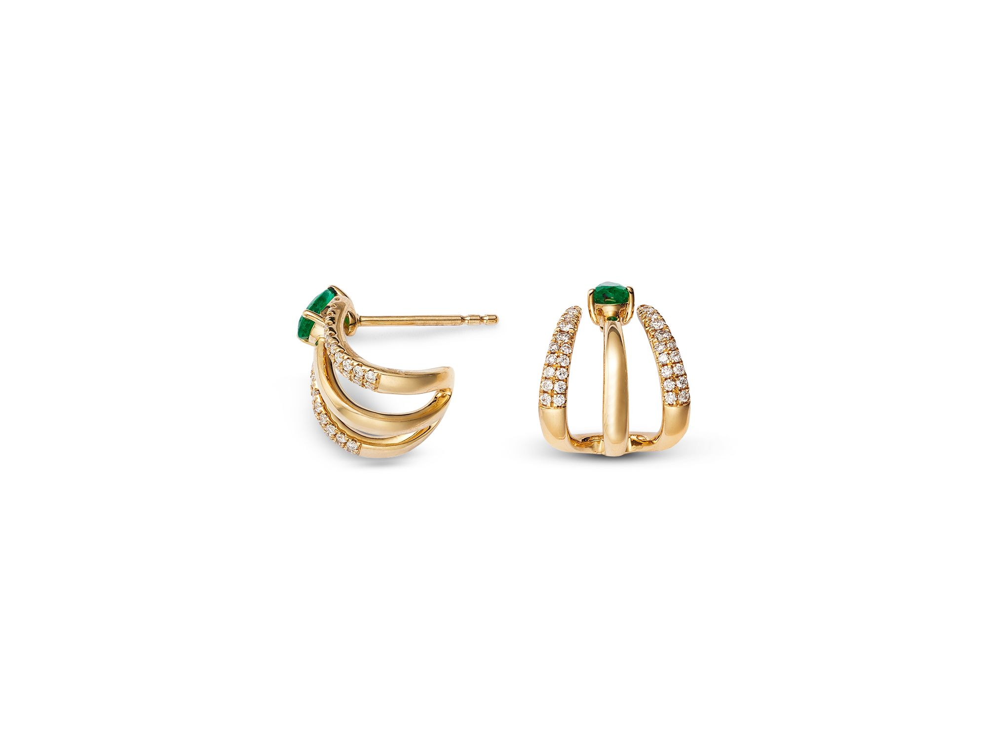 Emerald & Diamond Cuff Earrings in 14K Yellow Gold — Image 3