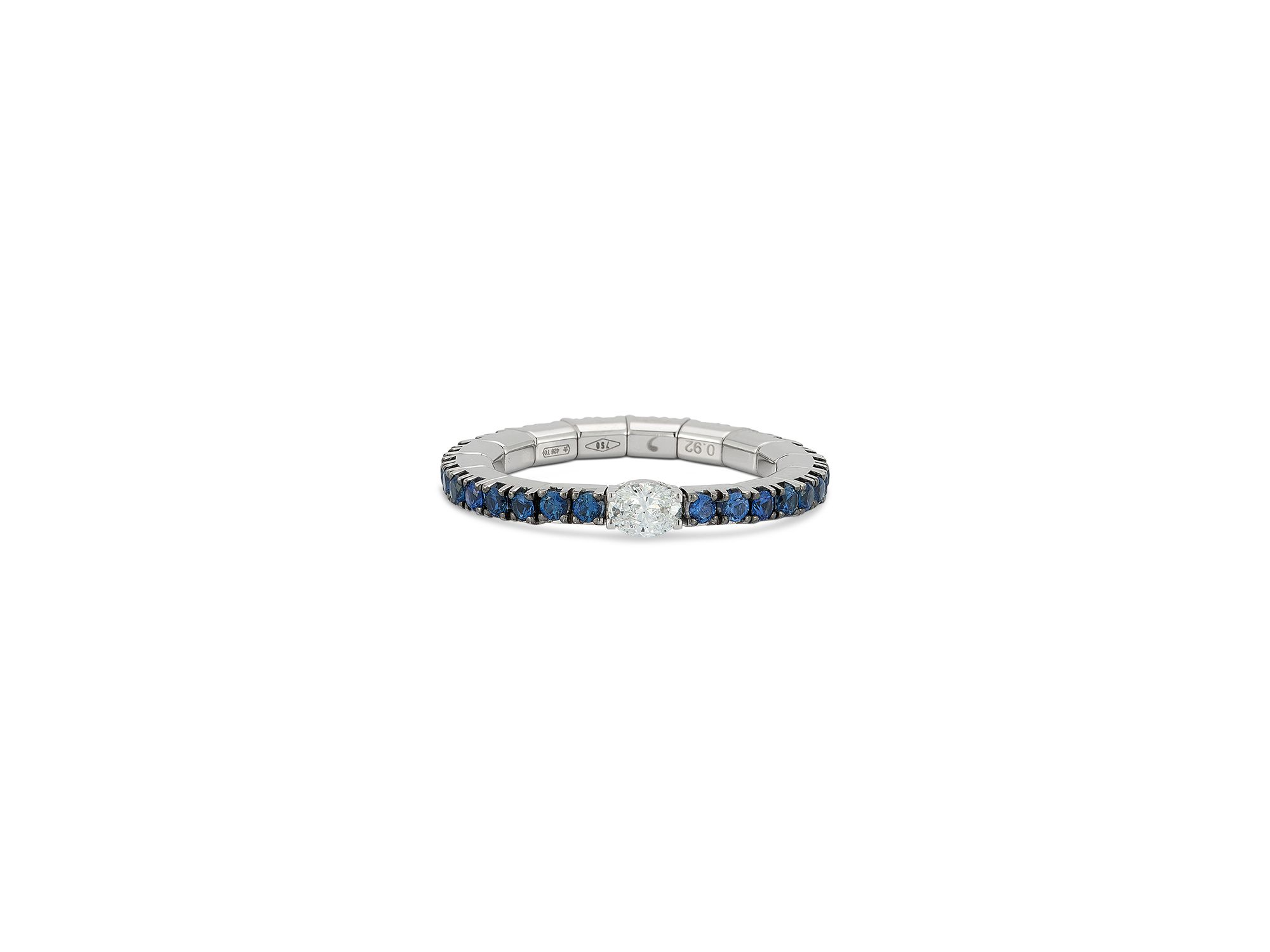 18K White Gold Extensible by Demeglio Diamond Oval & Blue Sapphire Stretch Band - Image 1
