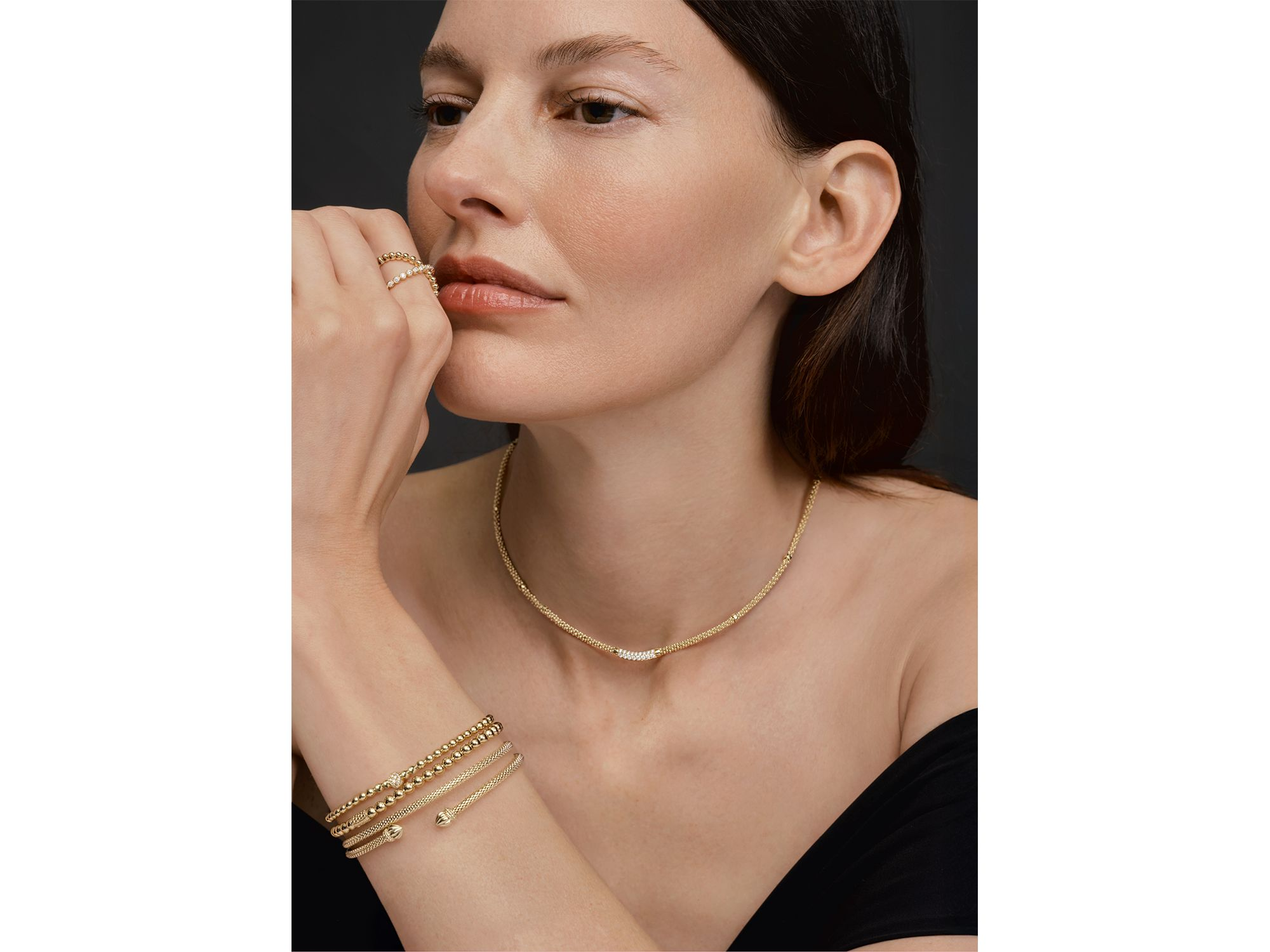 18K Yellow Gold Caviar Endcap Double Wrap Bracelet — Image 3
