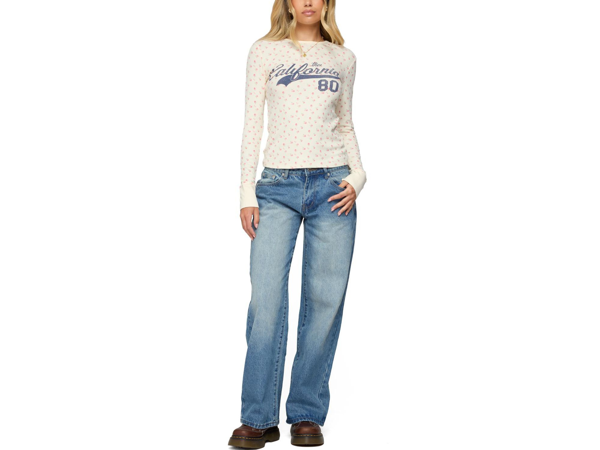 Cali Floral Ribbed Long Sleeve T Shirt — Image 3