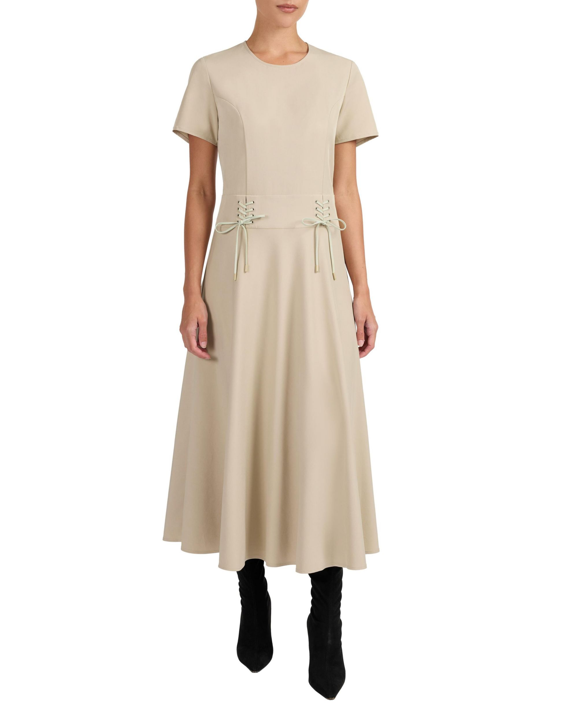 Octavia Short Sleeve Dress with Leather Lacing Detail — Image 3