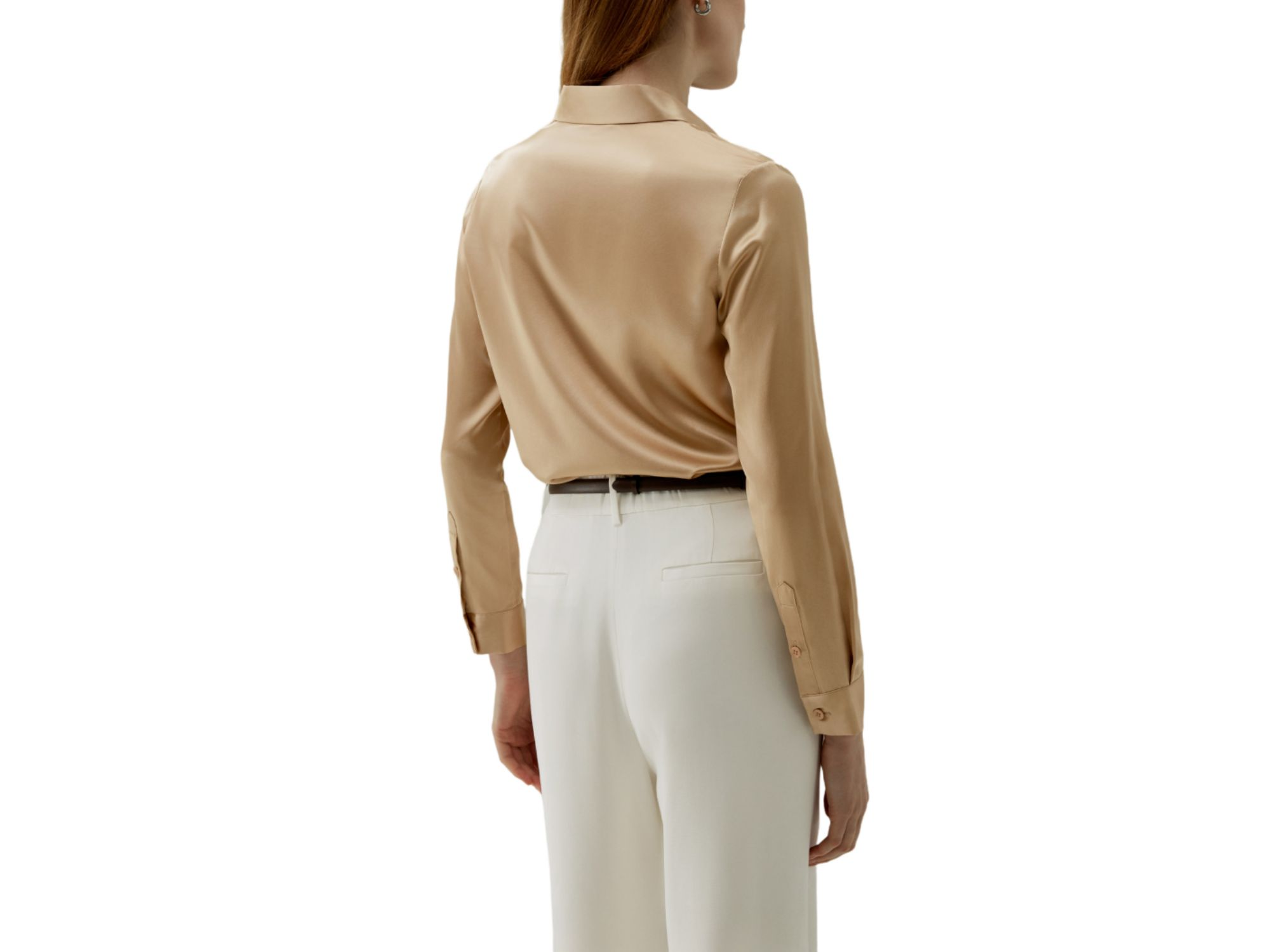 Women's Basic Concealed Placket Silk Shirt — Image 3