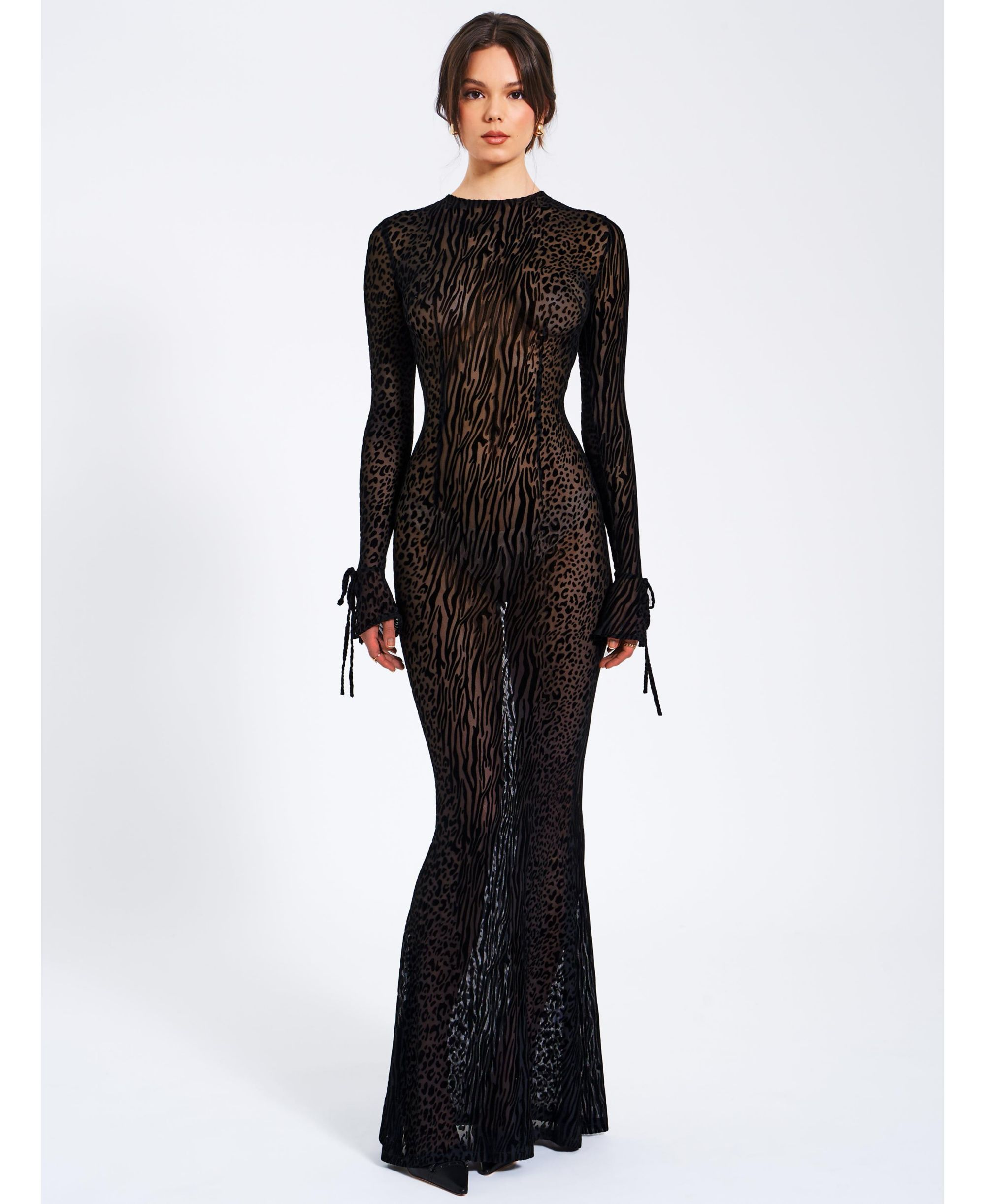 Waylynn Print Burnout Velvet Detail Mesh Maxi Dress — Image 8