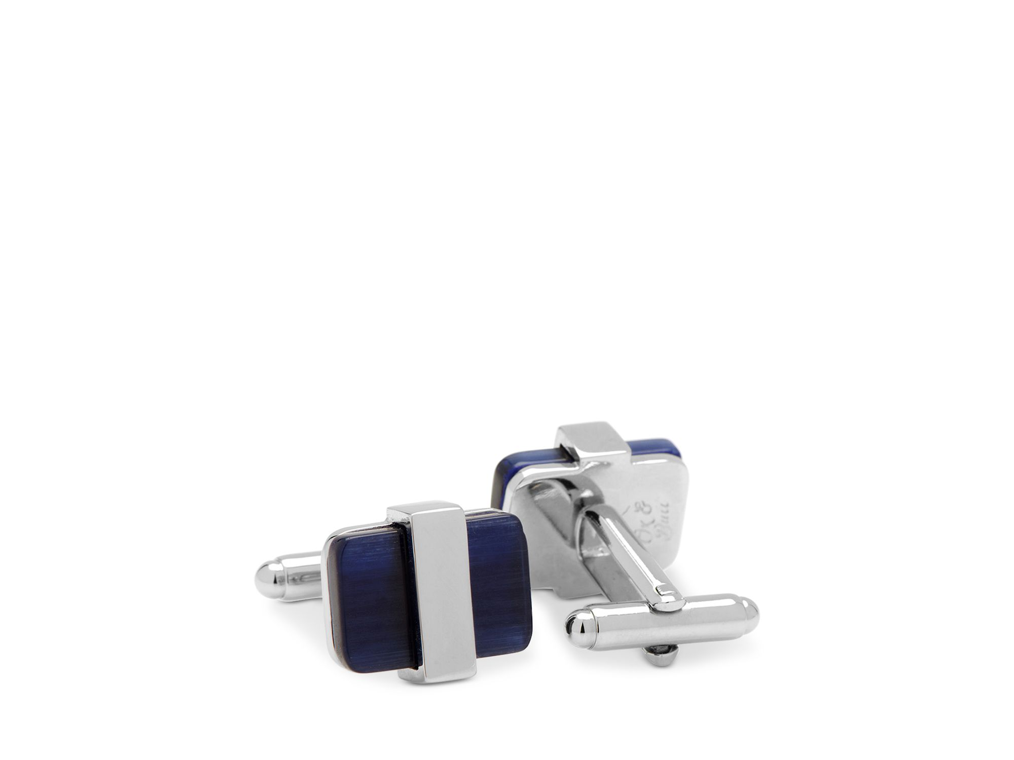 Silver Plated Navy Blue Cat's Eye Cufflinks — Image 3