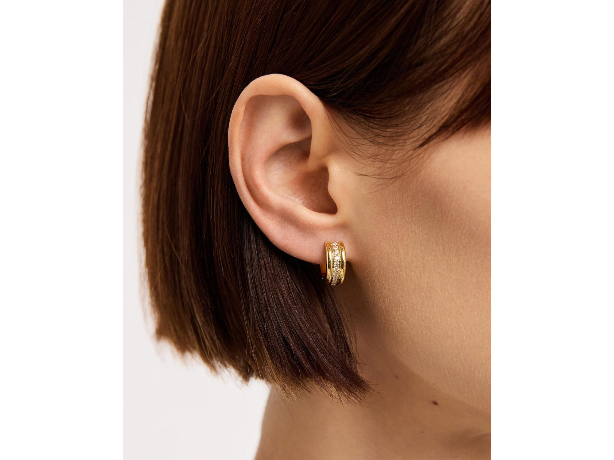 Brass and Cubic Zirconia Asher Triple Huggie Earrings — Image 4