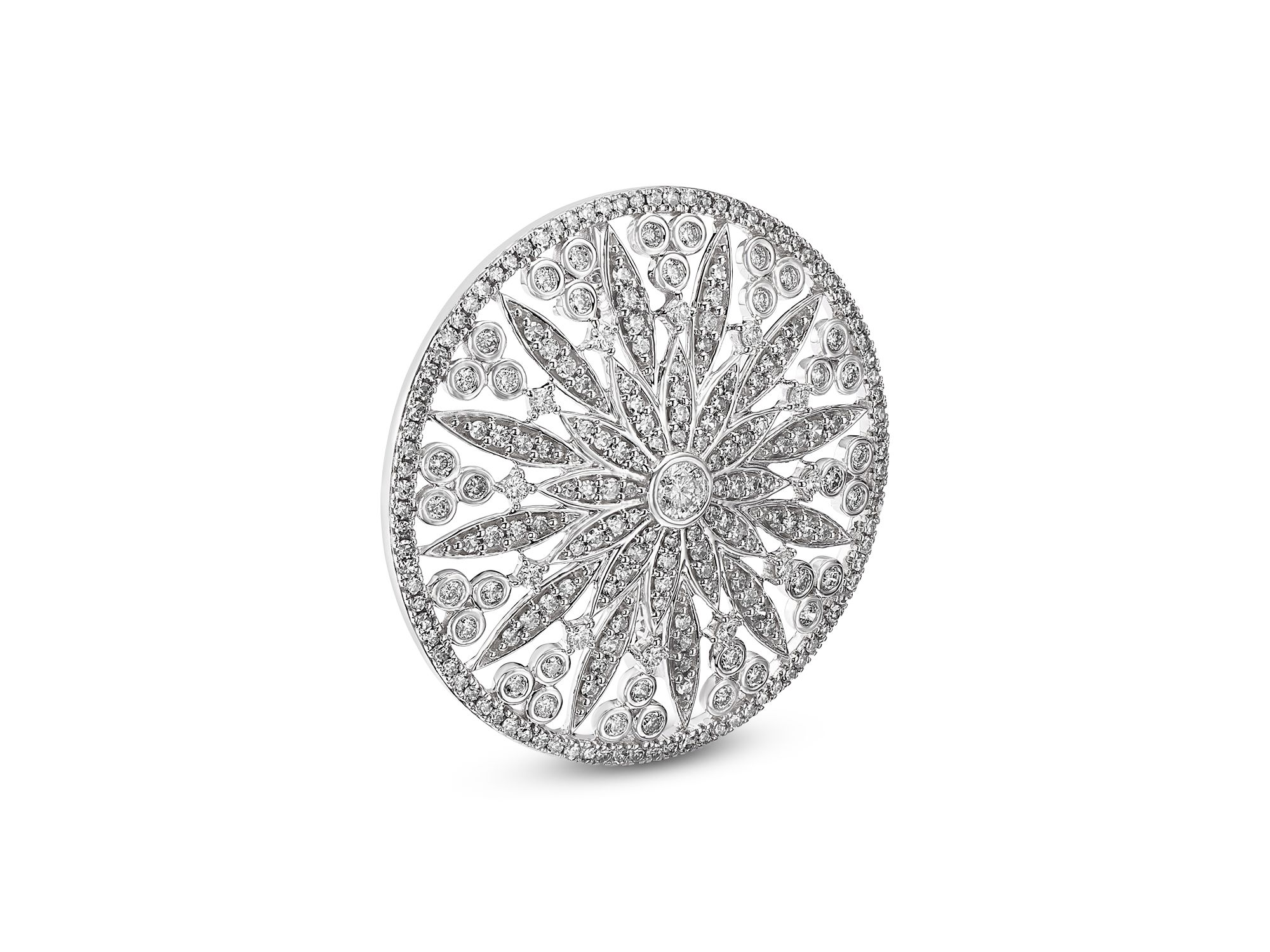 Diamond Circle Flower Brooch in 14K White Gold, 1.0 tcw — Image 3