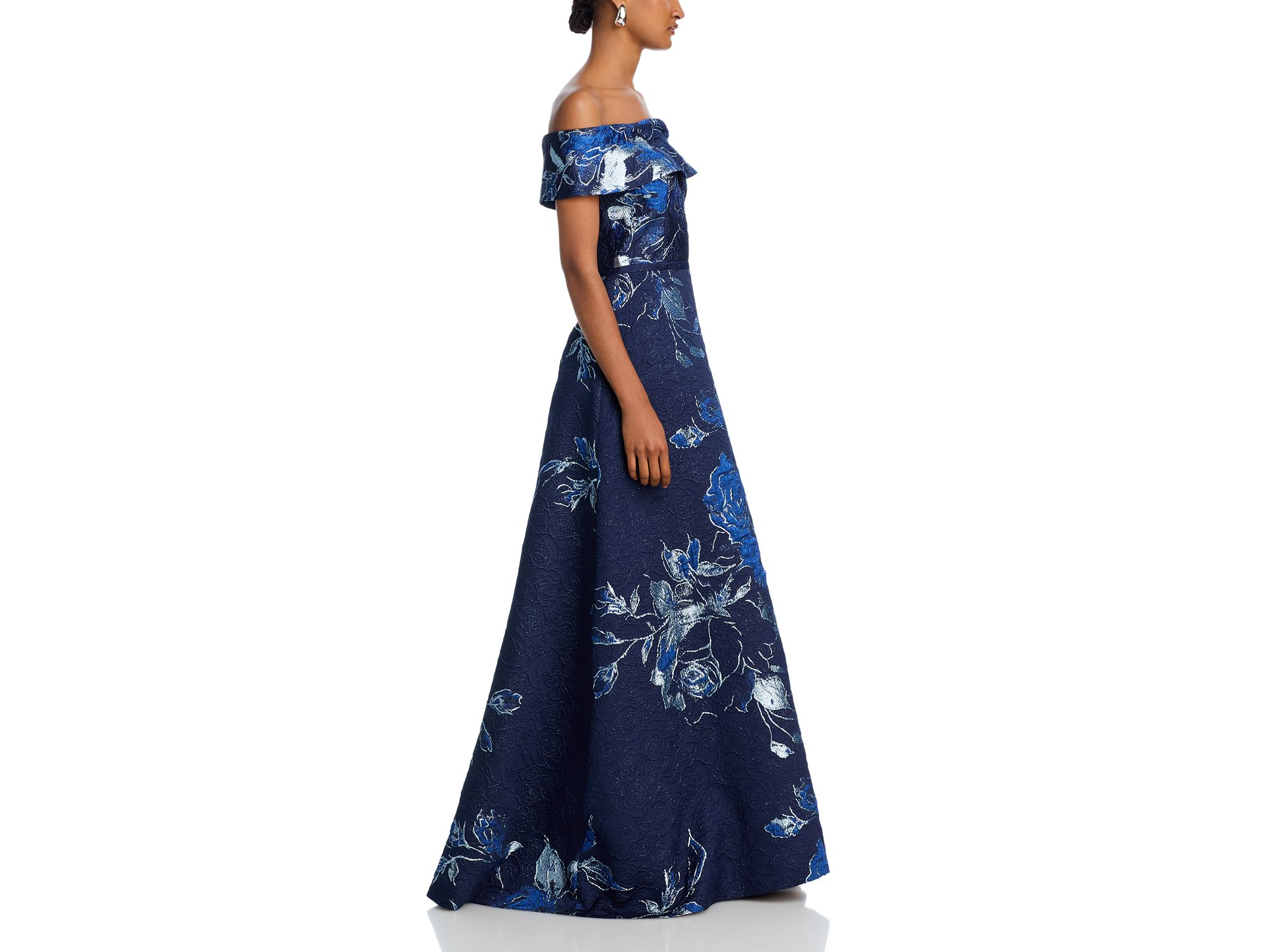 Off-the-Shoulder Metallic Floral Jacquard Gown — Image 7