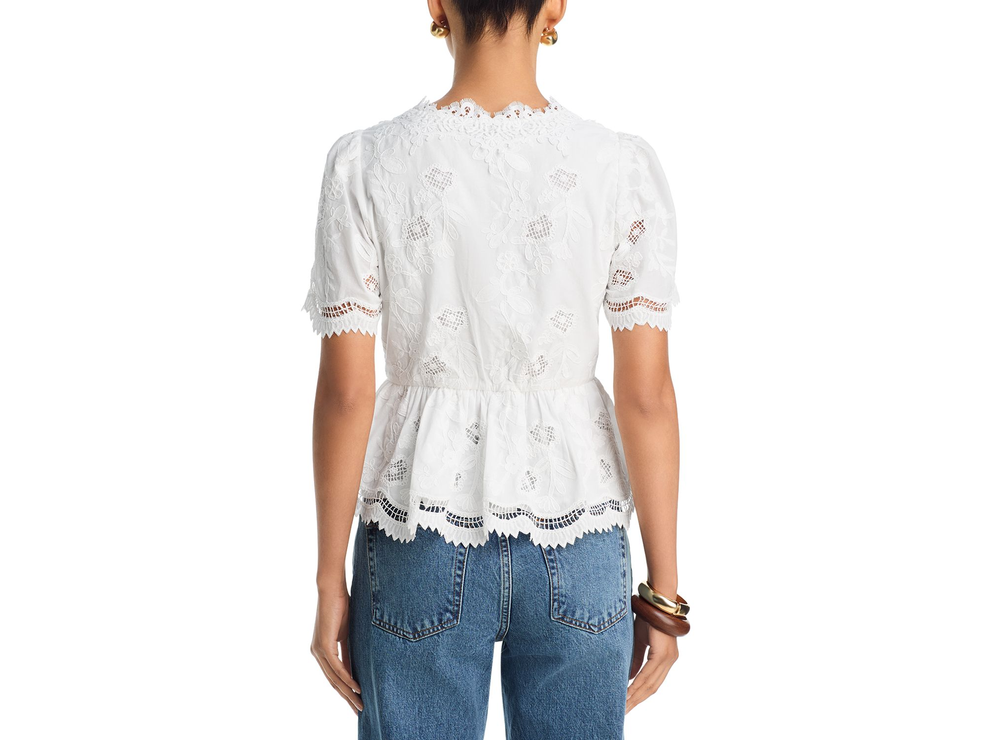 Embroidered Lace Button Down V Neck Top - Exclusive — Image 3